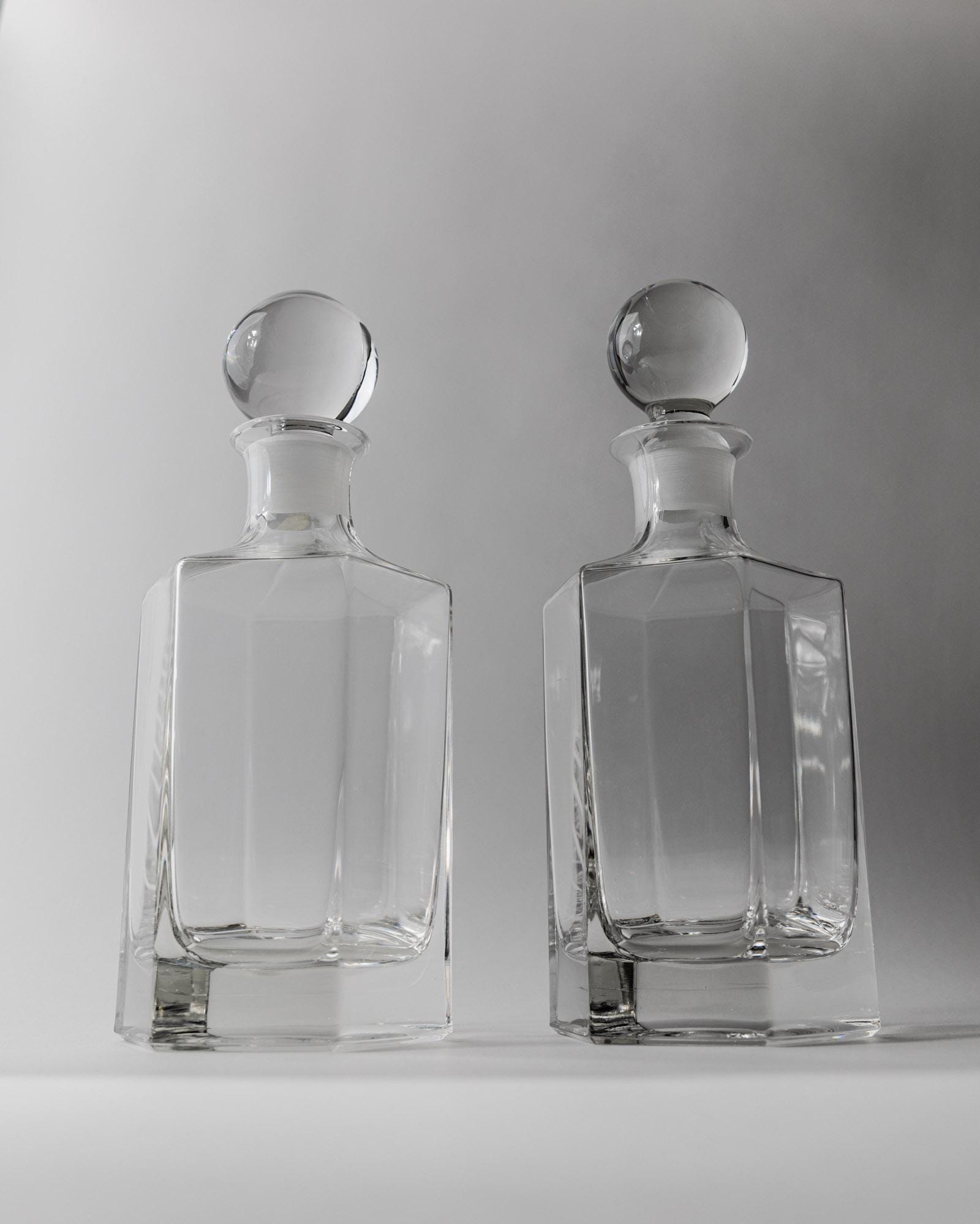 1970s Glass Decanter Set of 2 — close-up of clear glass surface