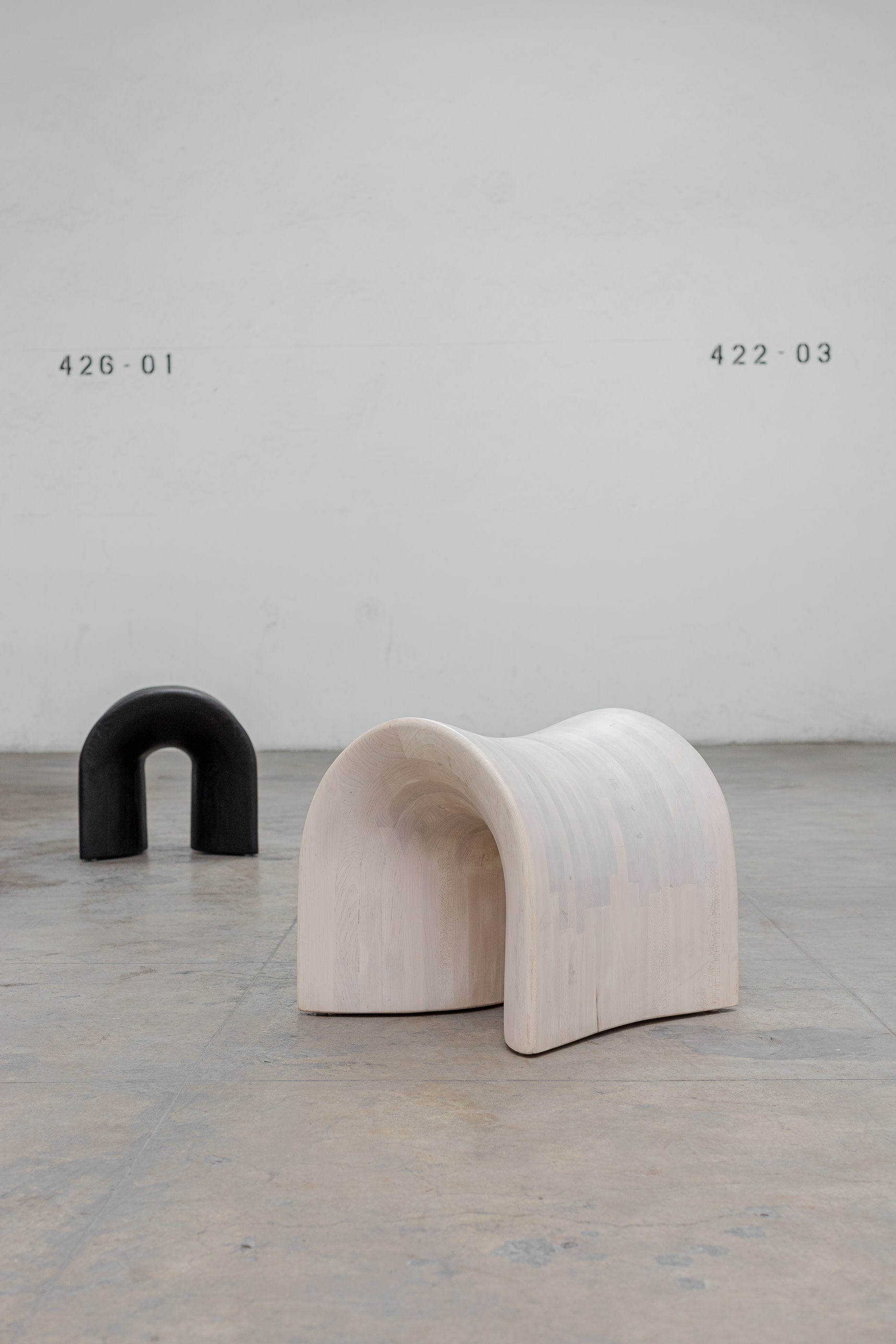 Solid Oak Stool - TORO Series by Daniel Couttolenc, Cream Wash Finish — side angle