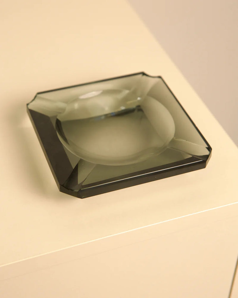 Vintage teal glass octagonal ashtray by Fontana Arte 1970s