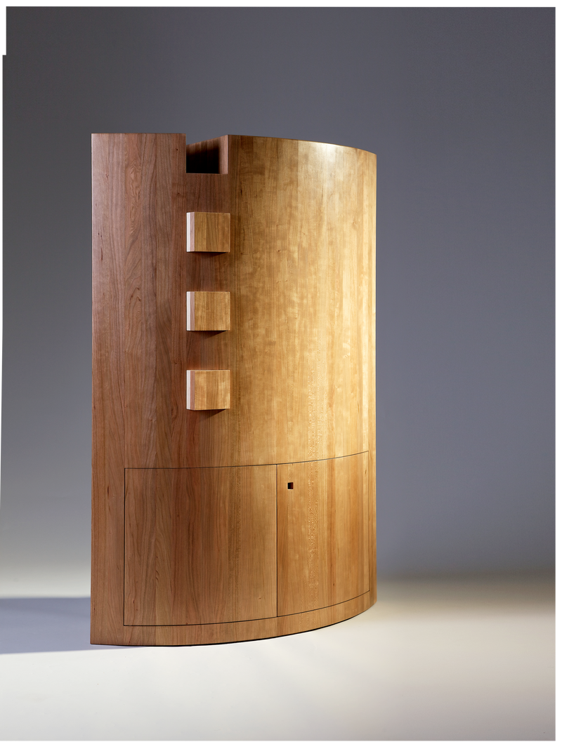 ARound Memory Cabinet — angled view highlighting curved wooden design
