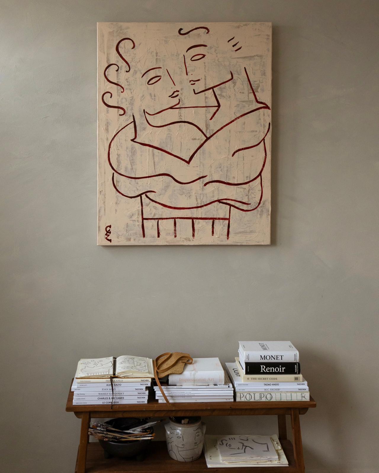 Le Cocoon — top view of painting on neutral wall