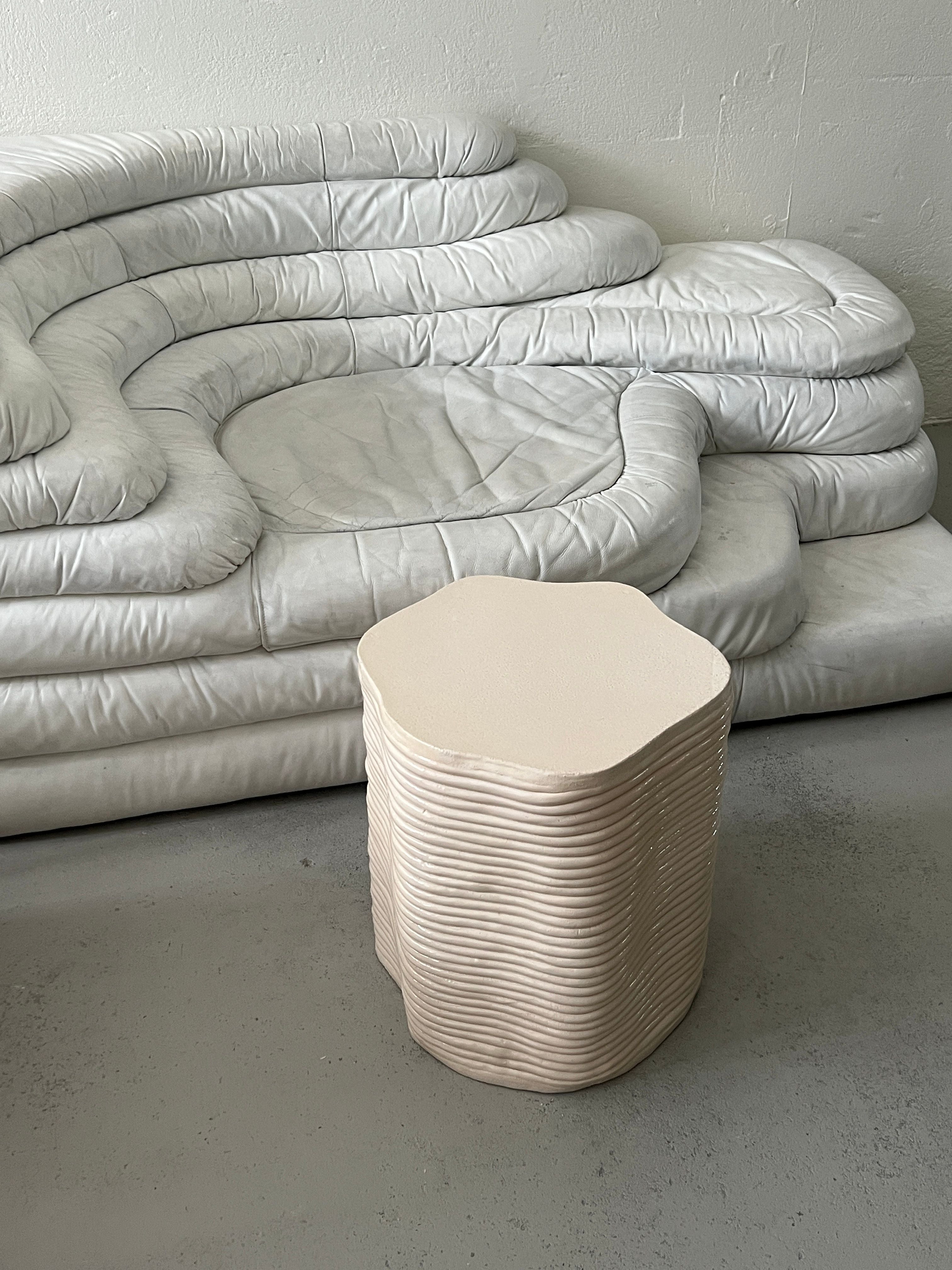 Handsculpted Ceramic Stool Cream — lifestyle setting