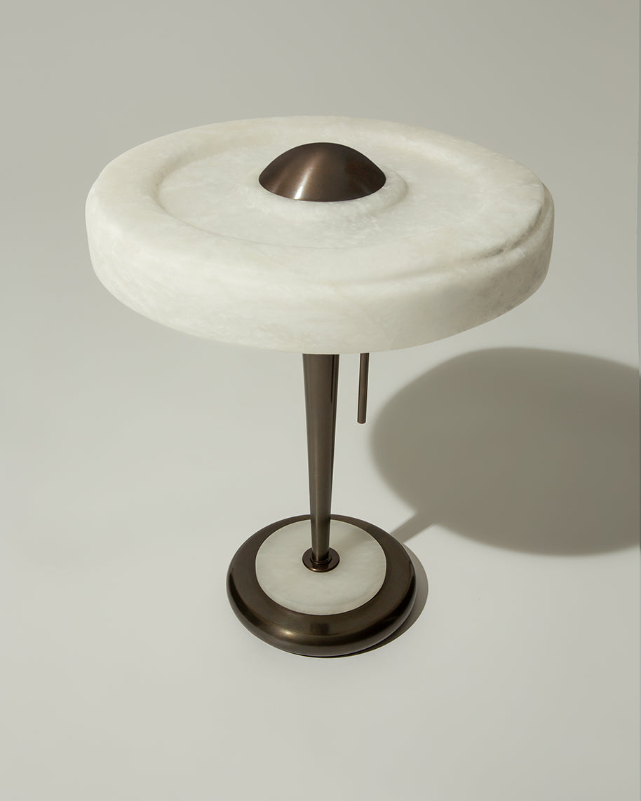 "BENNY" table Lamp in alabaster and bronze — side angle