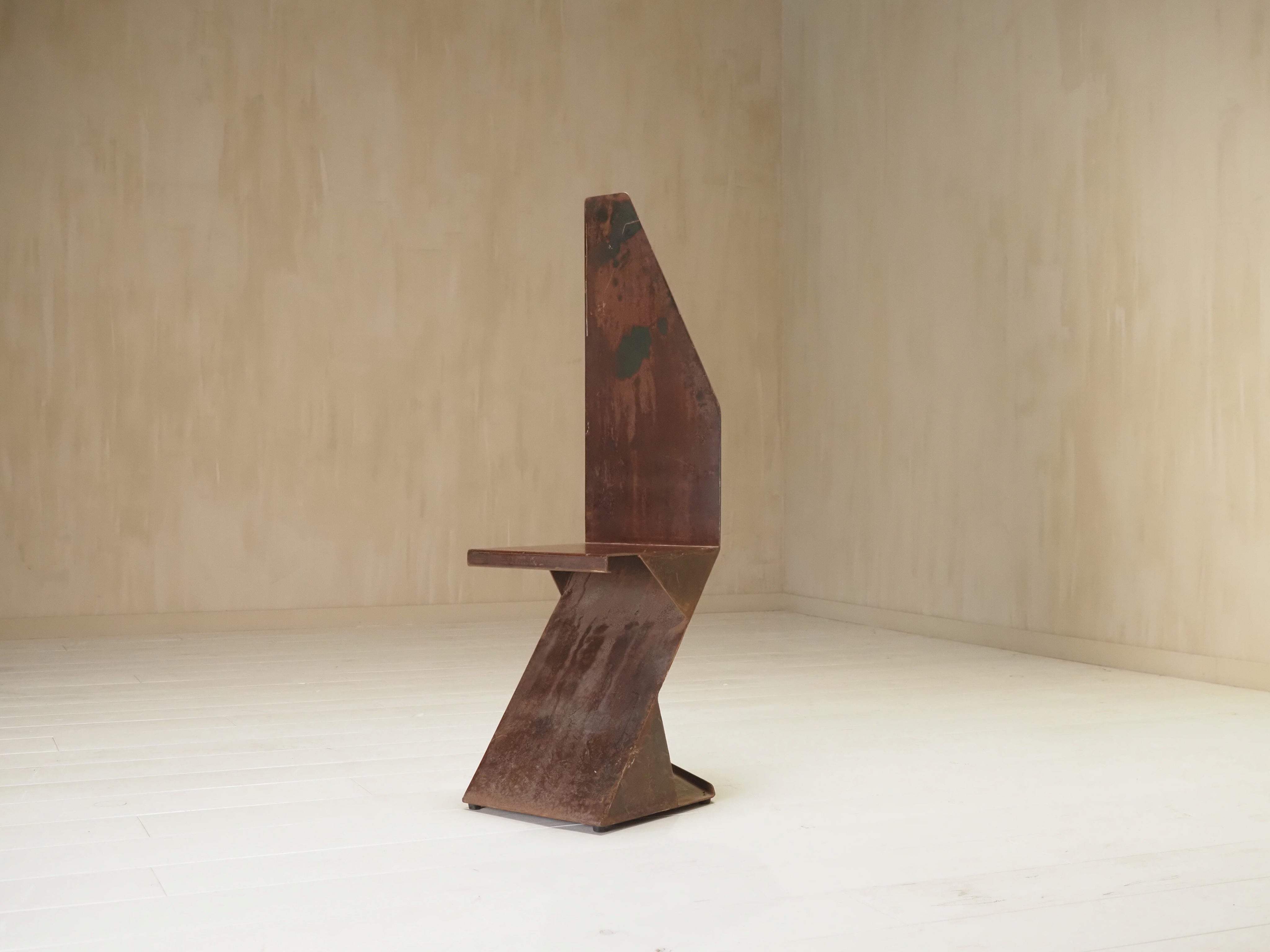 Sculptural postmodernism steel chair — close-up