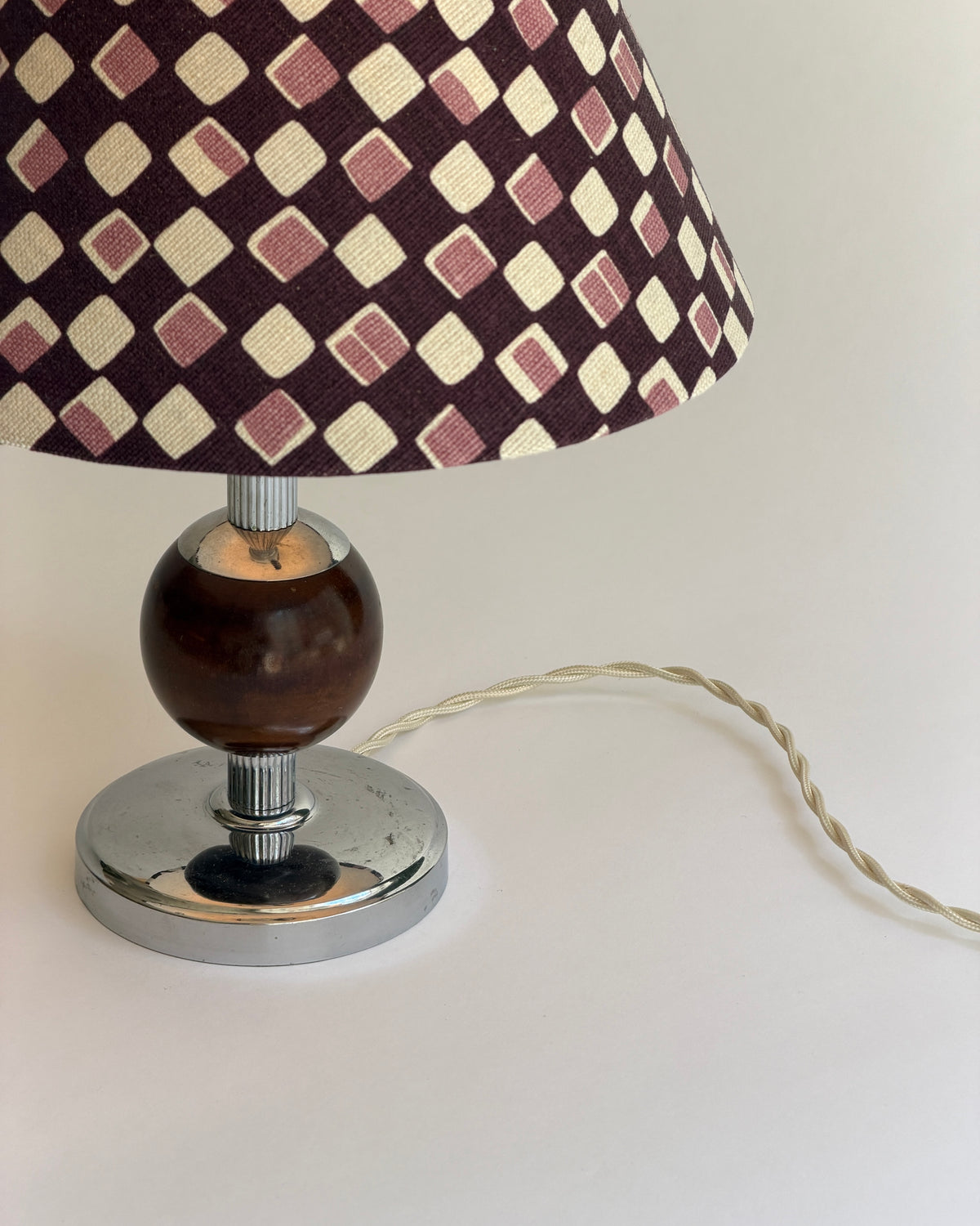 Swedish vintage Art Deco metal and wood table lamp  — detail view