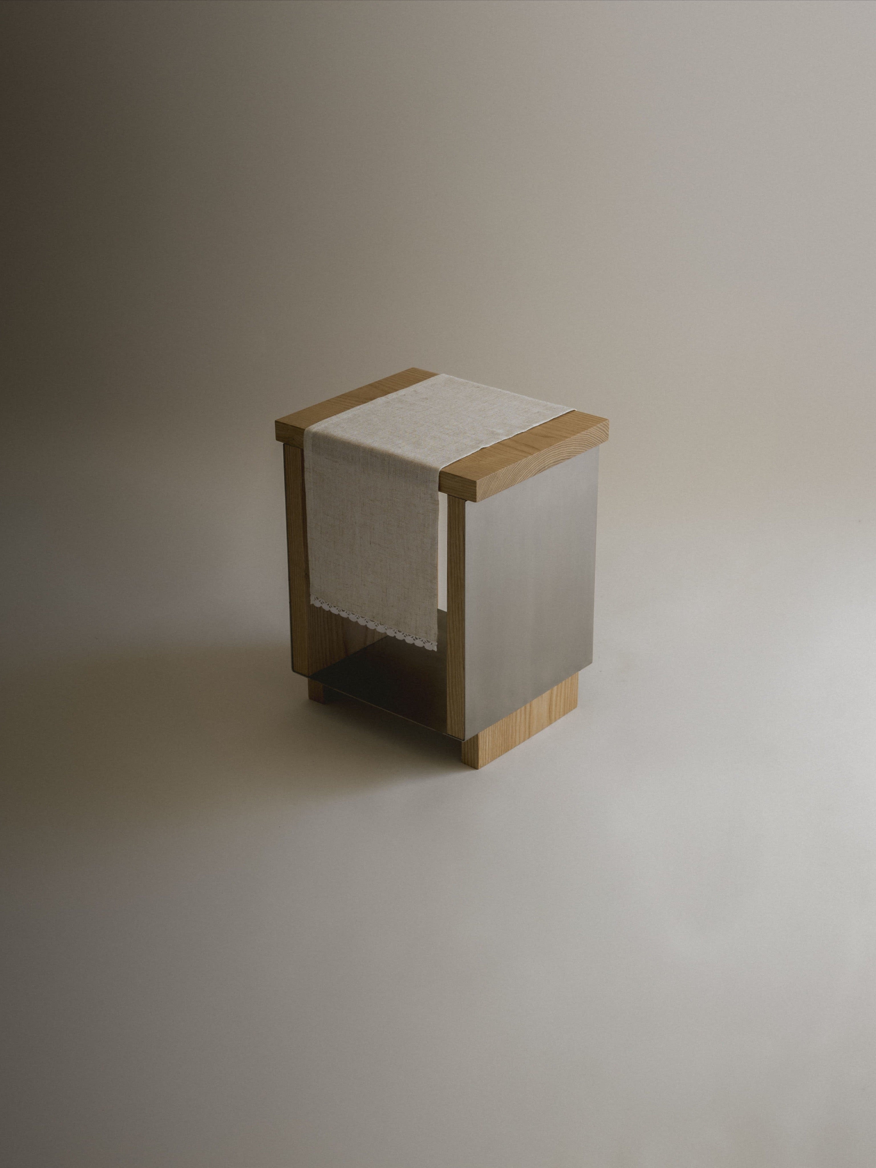 B2 STOOL Side Table in Oak and Stainless Steel — side angle