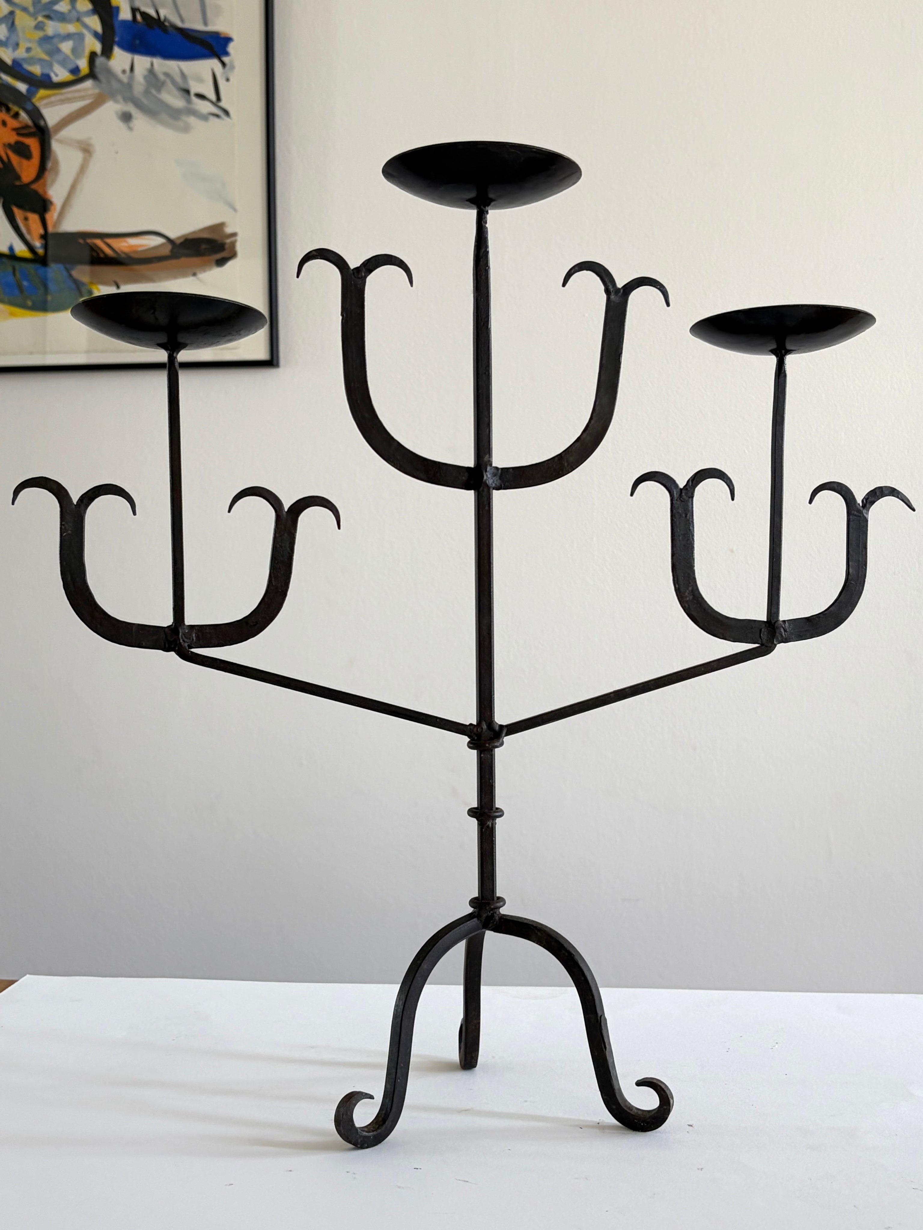 French Forged Iron Three-Arm Candelabra, 1960s by OBJECT AGENCY | The Oblist