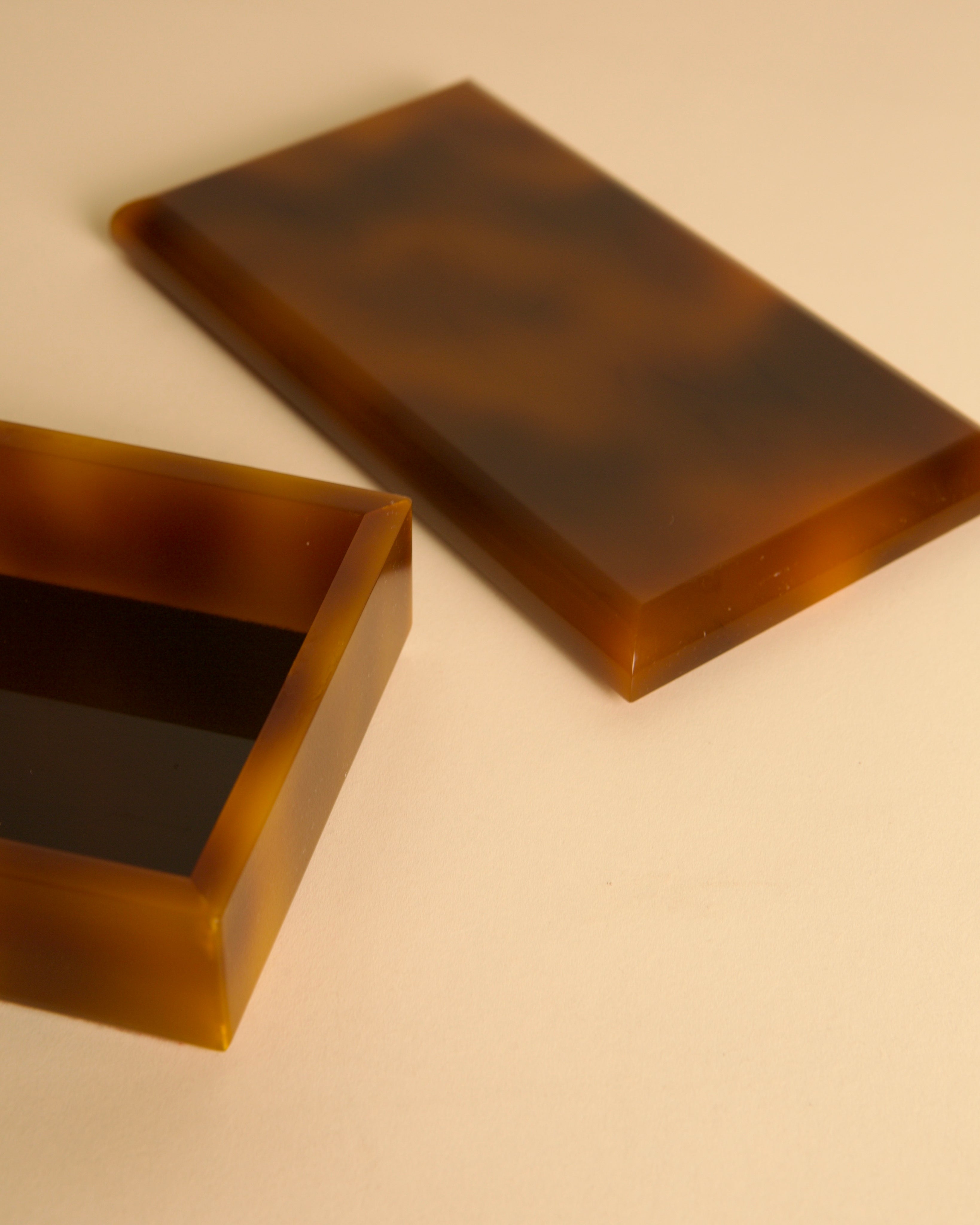 Italian Rectangular Resin Tortoiseshell-effect Box 70's — top view showing smooth resin surface