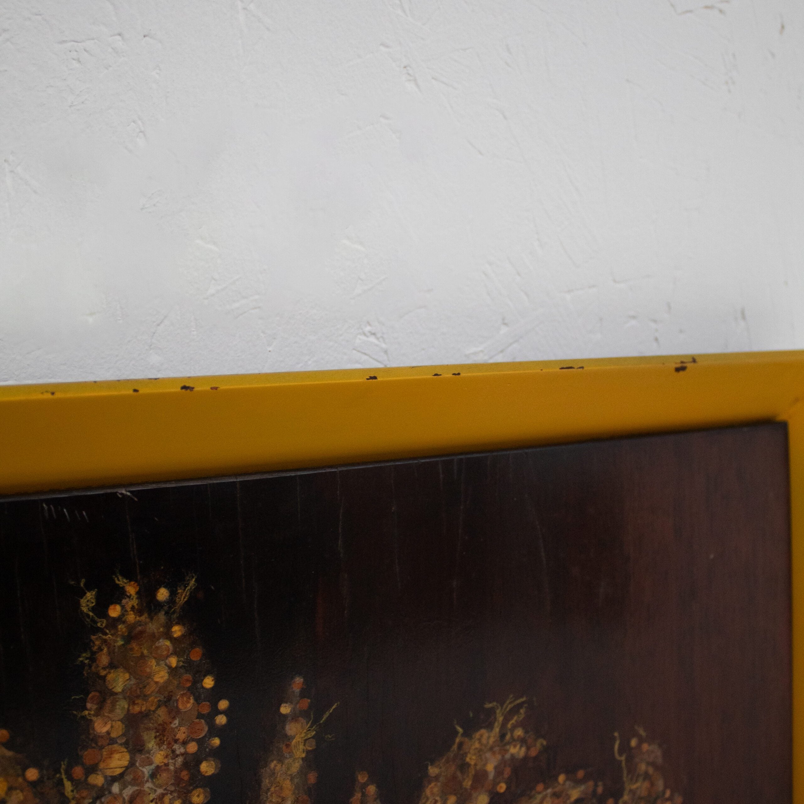 Michel Briard Floral Composition Painting in Yellow Frame — close-up