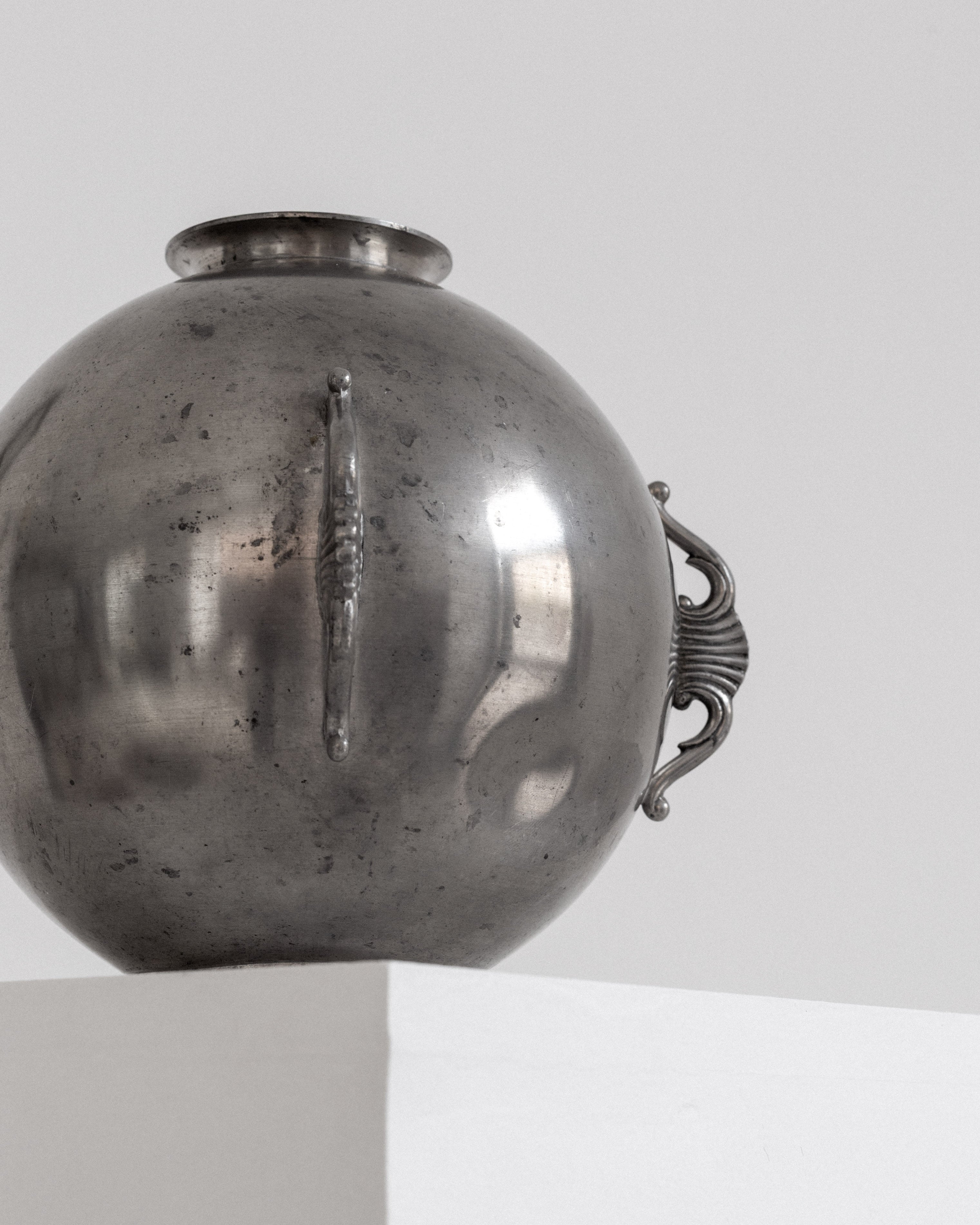 Spherical Art Deco Pewter Vase by C.G. Hallberg, 1934