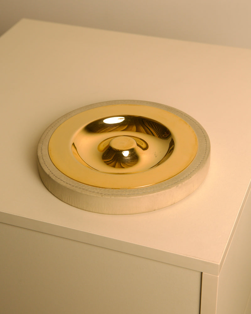 Italian Brass and Cream Leather Vide-poches, 70s by Treaptyque | The Oblist — brass and leather materials