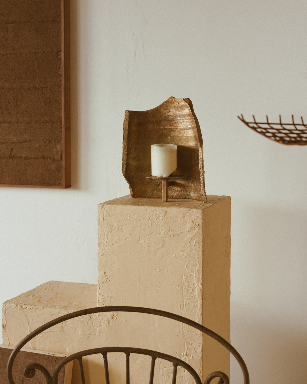 Solid Bronze Candle Holder — side angle