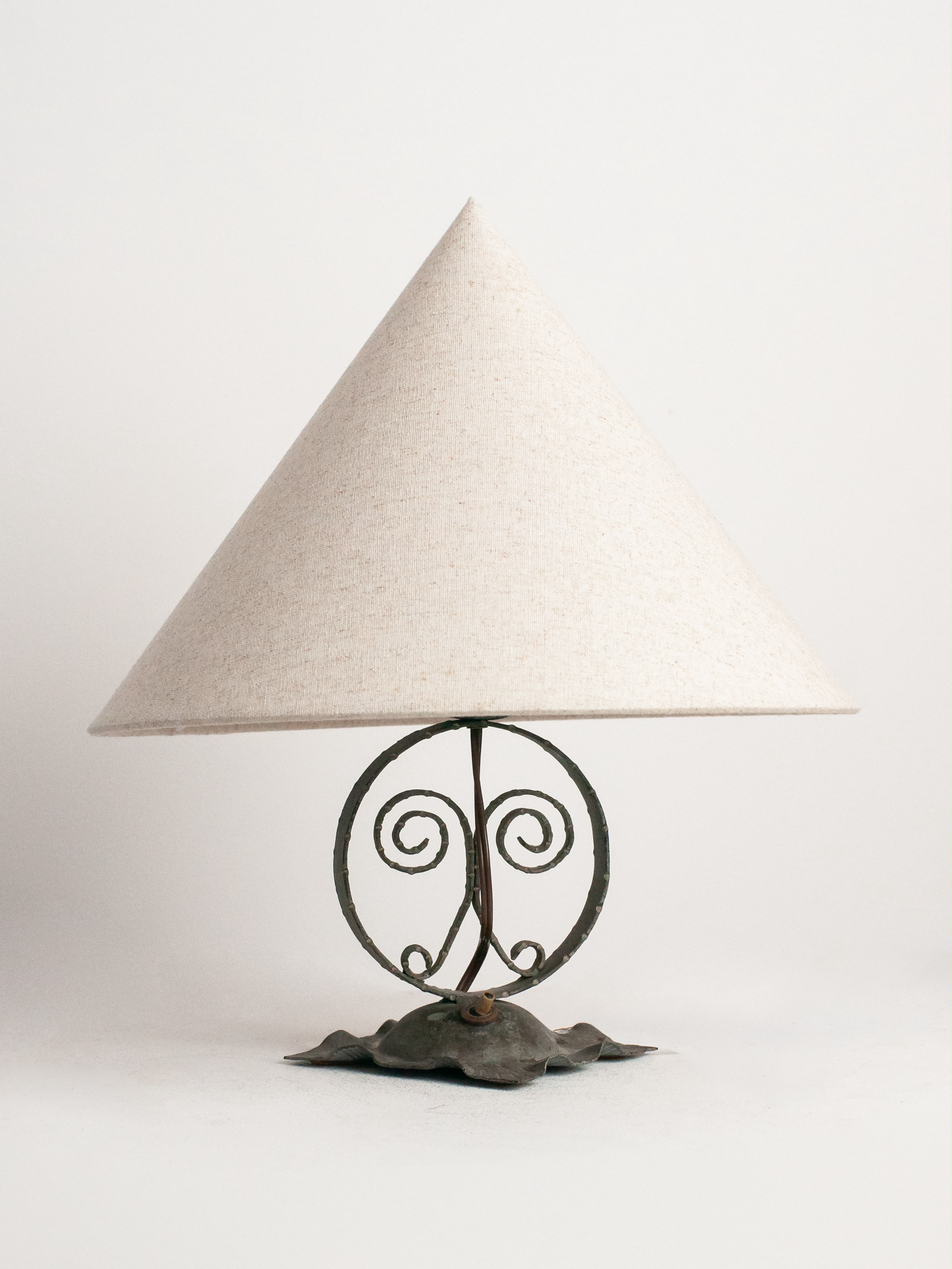 Vintage Wrought Iron Table Lamp with Linen Shade | Hand Forged Scrollwork Lamp | Rustic Eu by Studio Ecubed