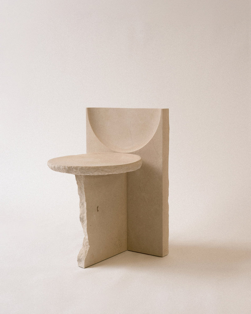 VAGA Chair in Stone and Limestone — side angle