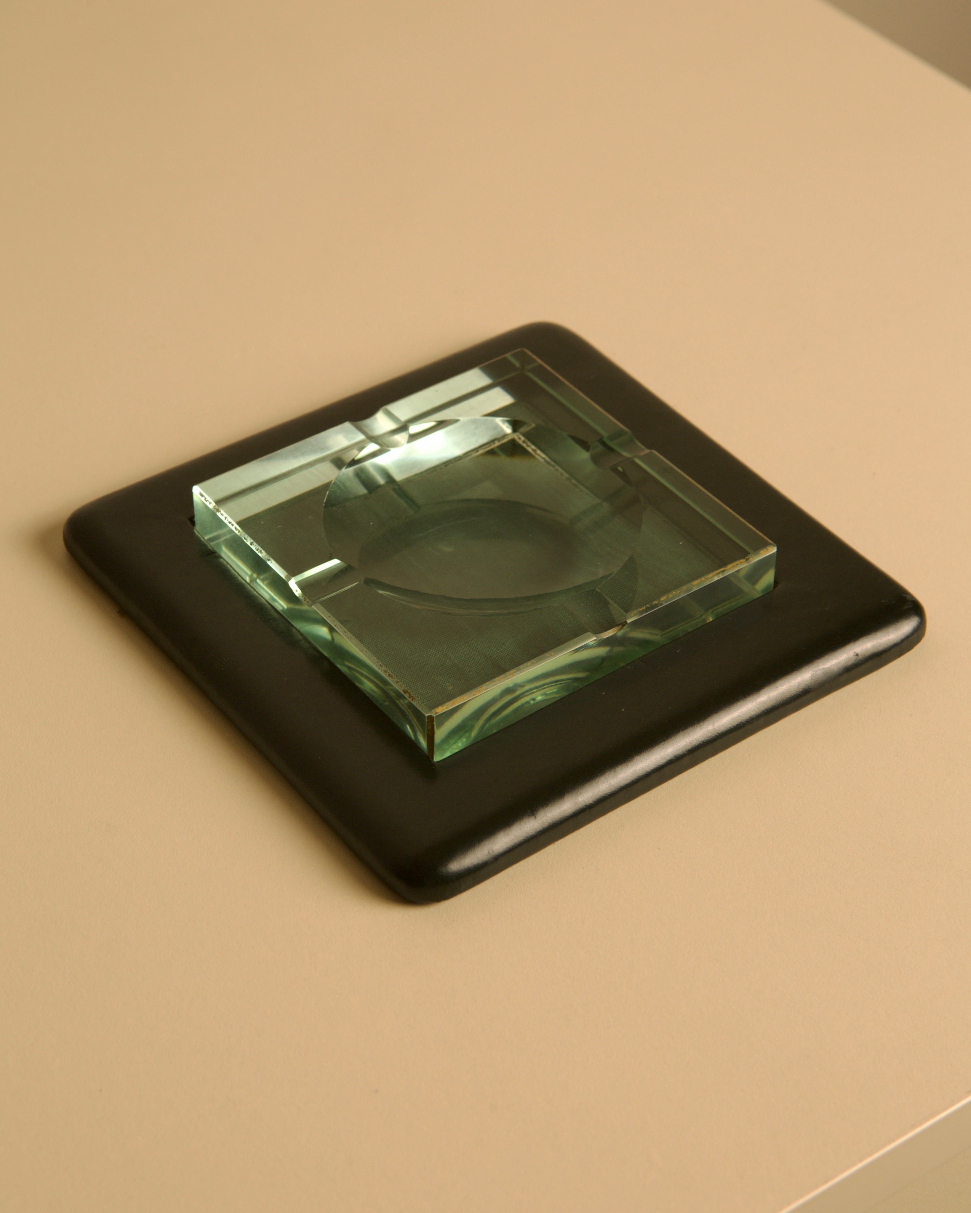 Square Italian Ashtray by Fontana Arte, 1960s — angled view on neutral surface