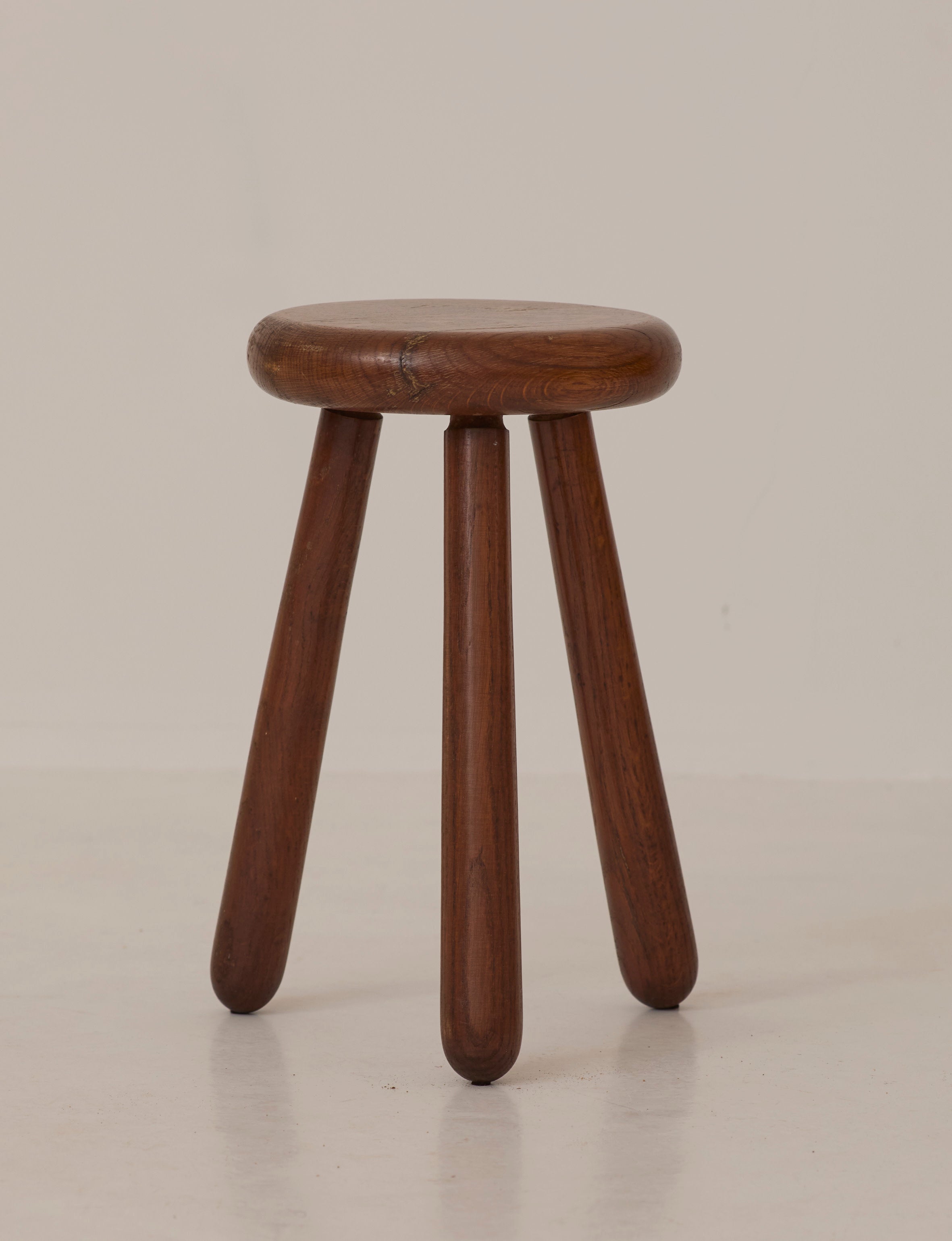 Brutalist Tripod Stool Handcrafted in Solid Oak Wood C. 1960