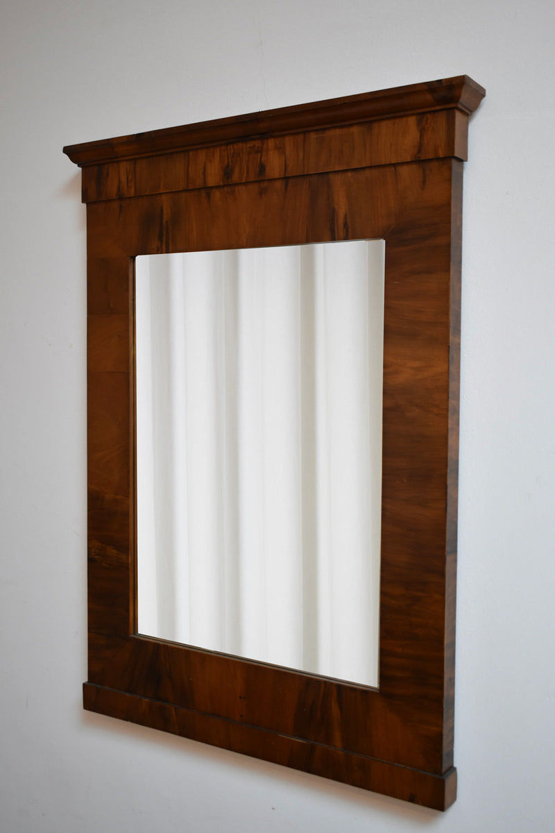 Empire Style Mahogany Beveled Mirror, 1940s — close-up of rich wood grain detail