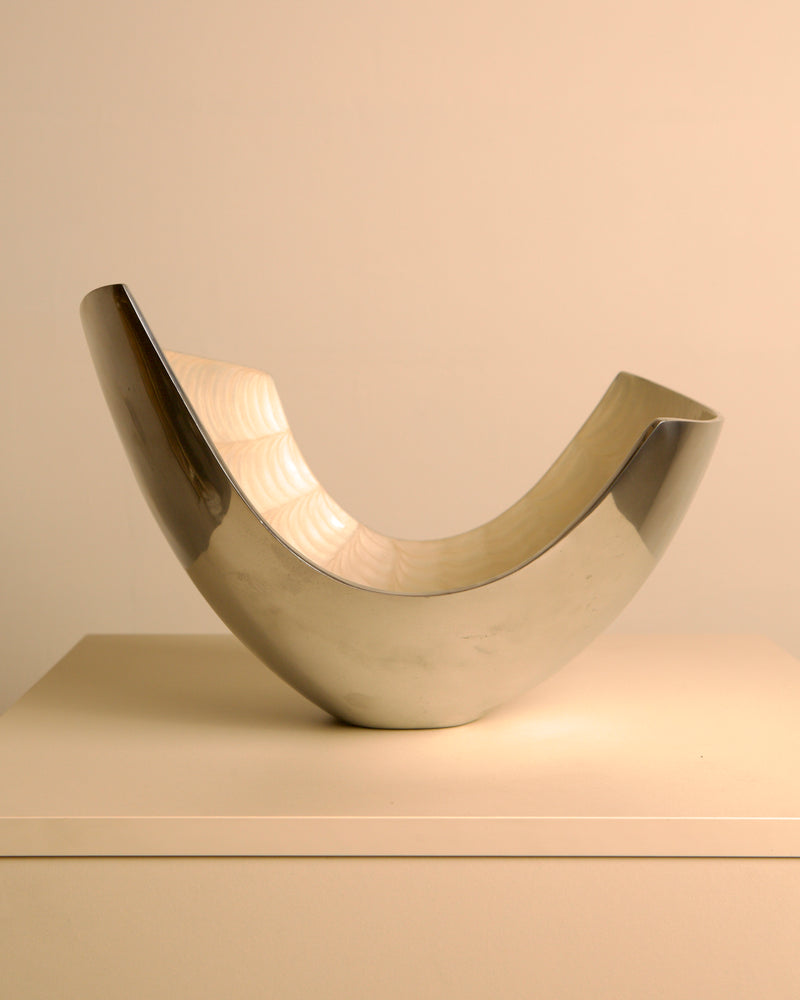 Large Sculptural Polished Aluminum Bowl by Brandani, Italy, 1980s — side angle