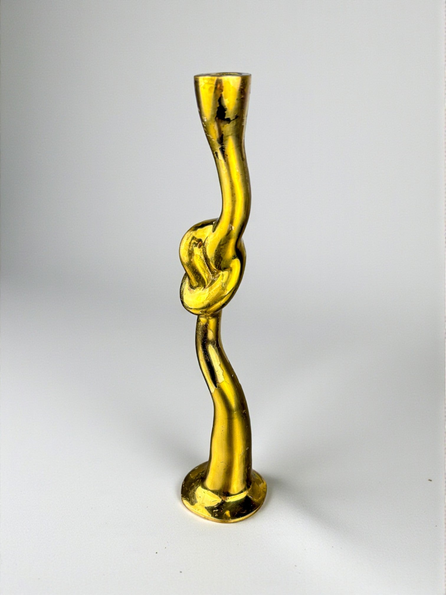 Italian Brutalist Knot candlestick in bronze, 1970's by Malamar Studio | The Oblist
