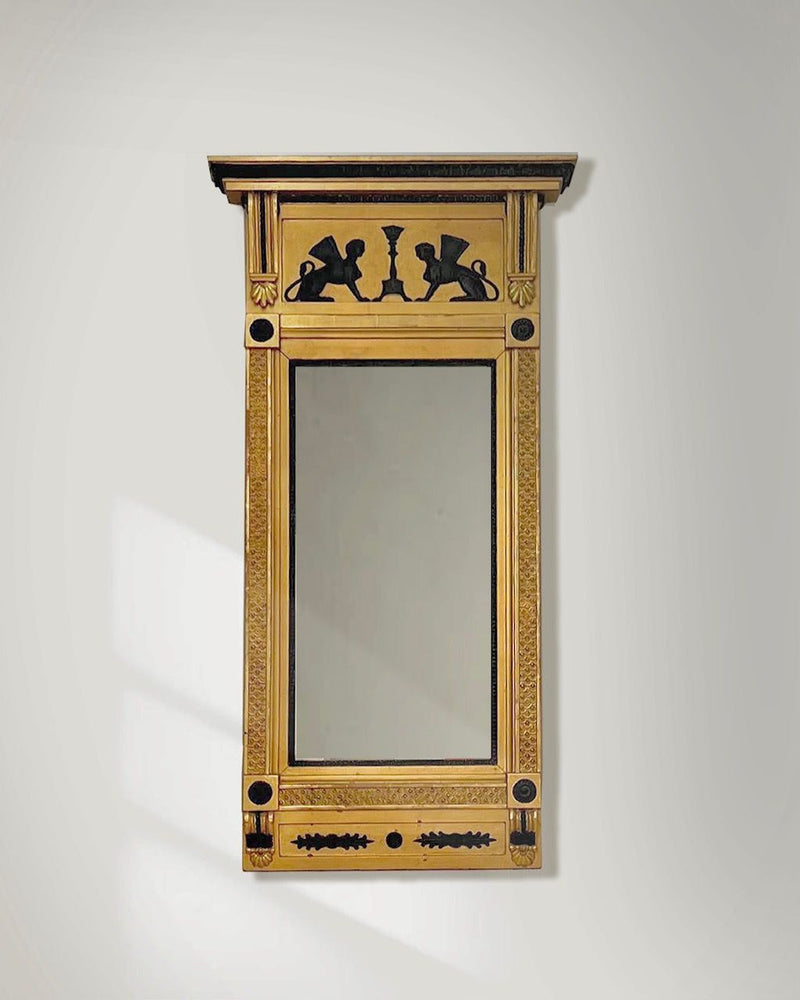 Front view of large Gustavian neoclassical mirror with gilded frame