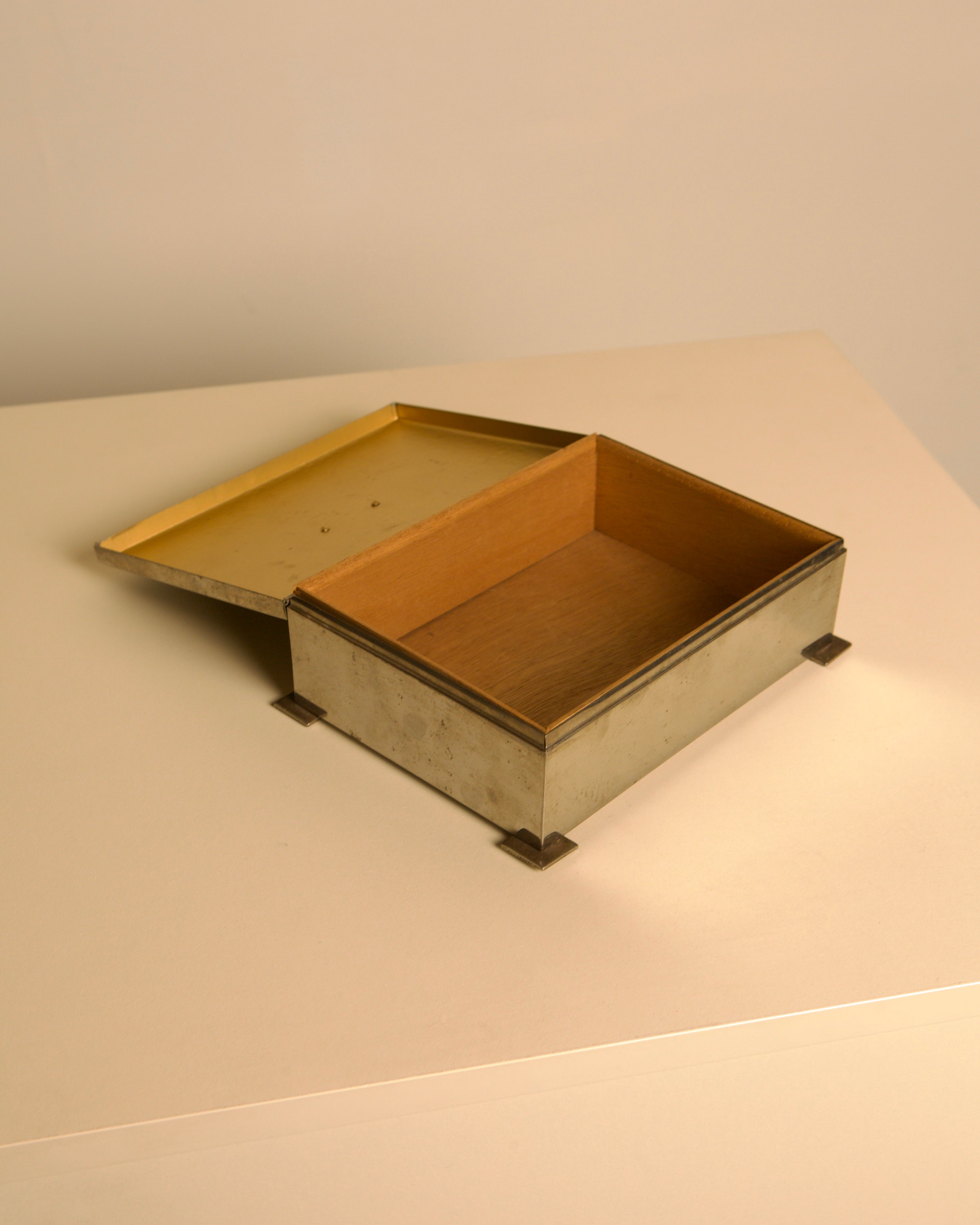 Italian Art Deco Hammered Metal & Wood Box, 1930s — lifestyle setting