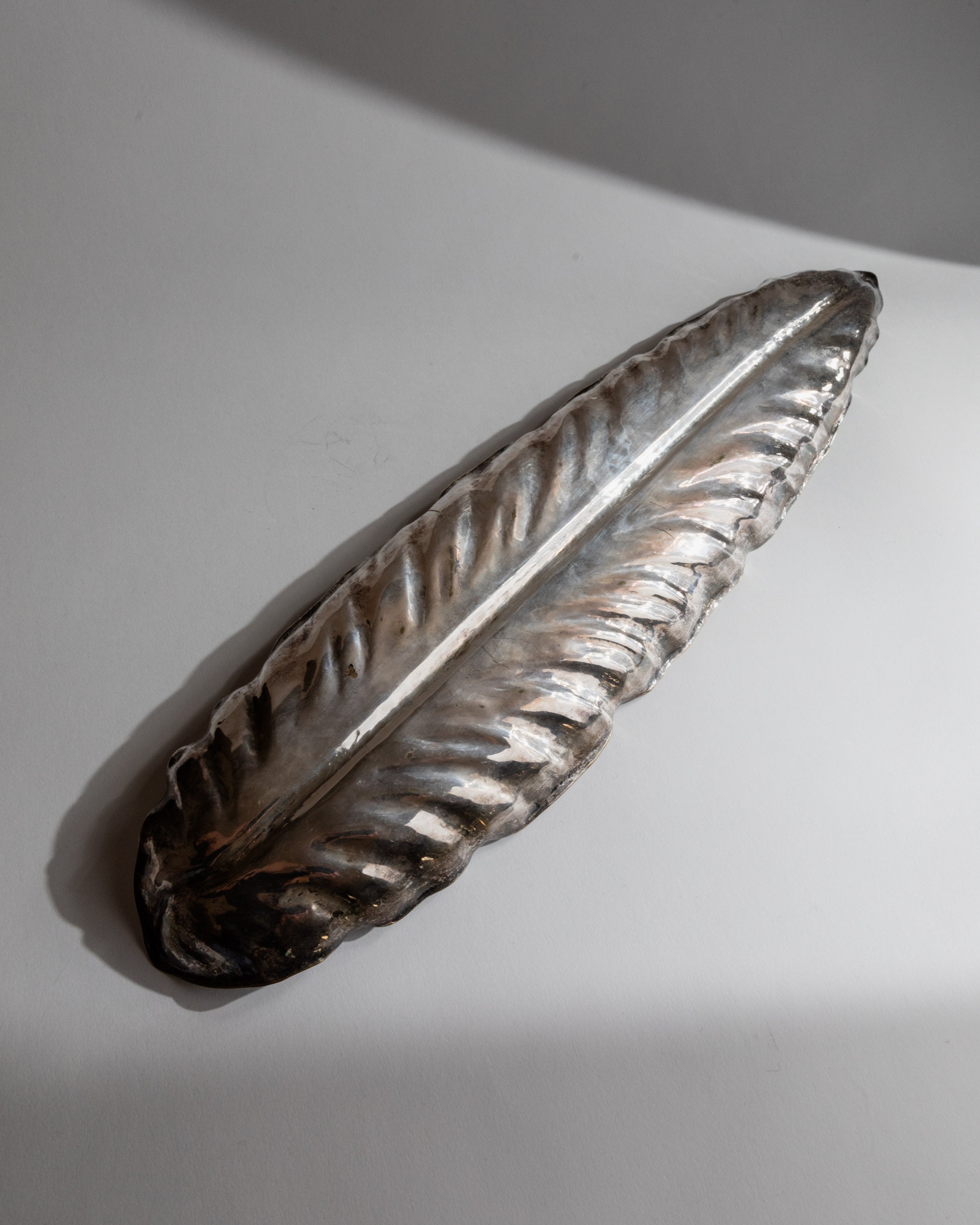 Bol Feuille Plaqué Argent, Italie Années 1970