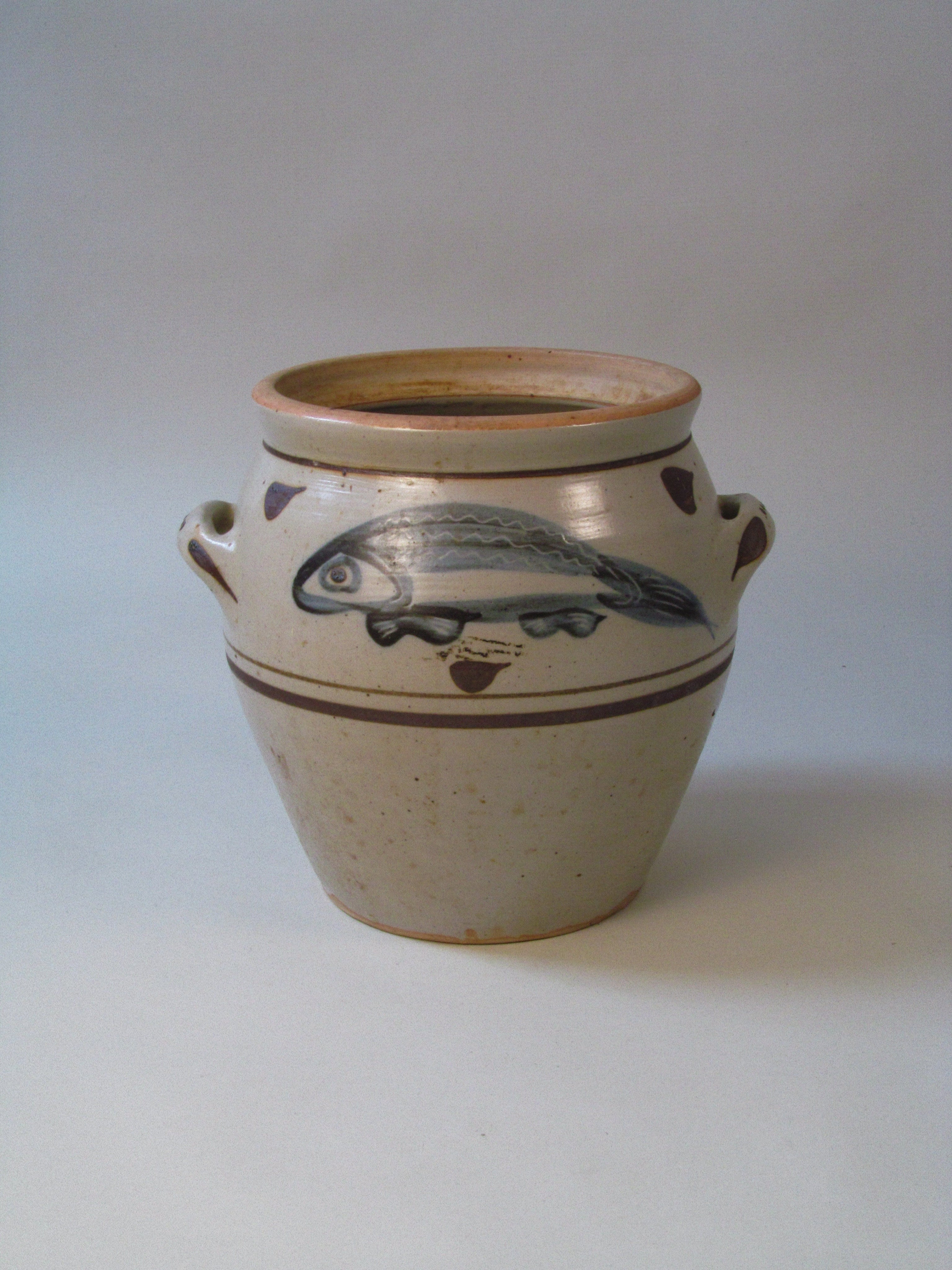 Large Slip-Decorated Stoneware Jar with Fish Motif by Myakin | The Oblist — handcrafted ceramic, neutral tones