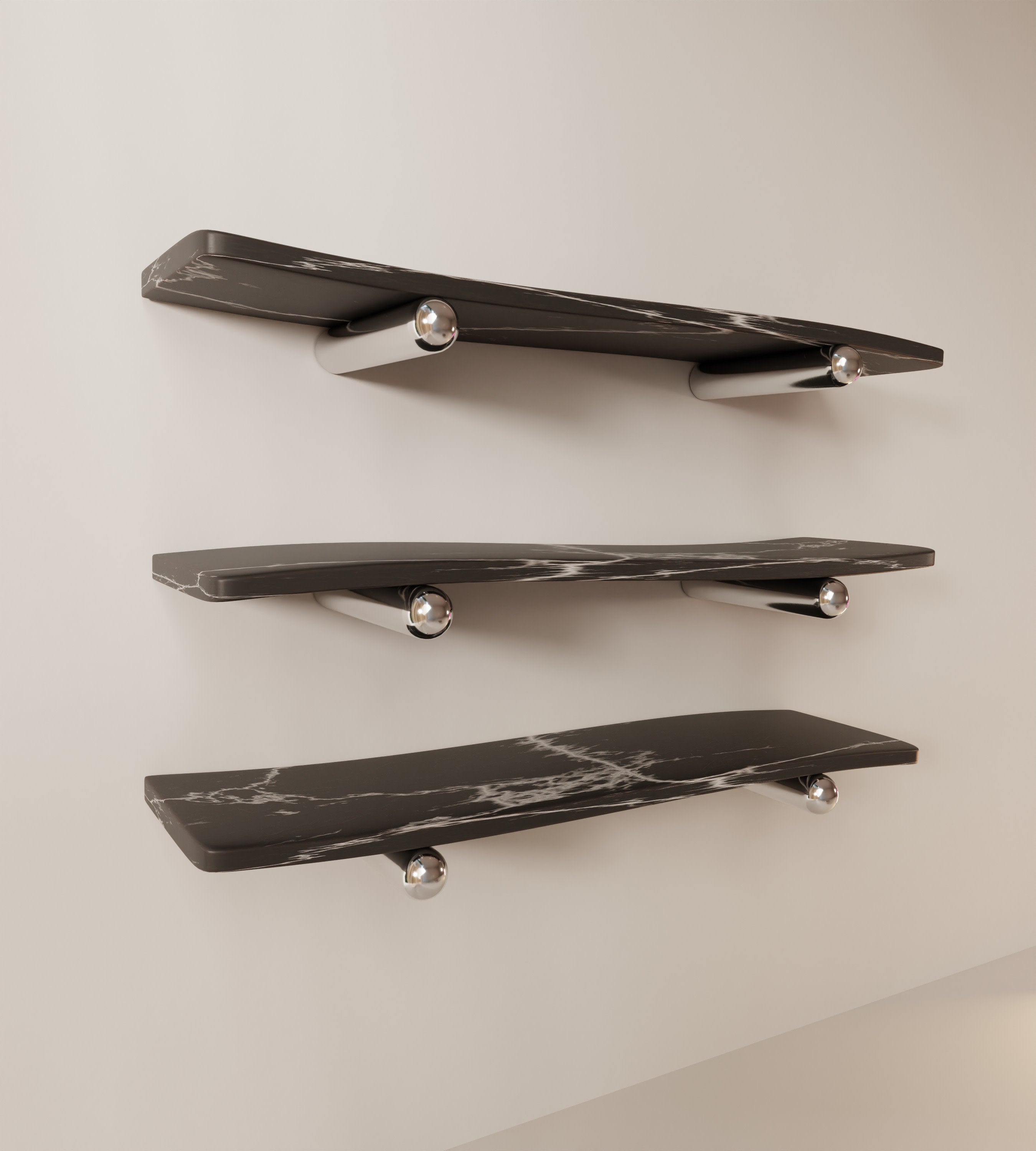 “Velo” Shelves | Marble Stainless Steel — side angle