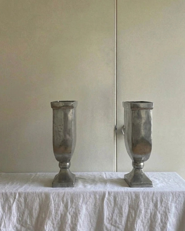 1990s Dutch Vintage Heavy Cast Aluminum Trophy Vase — lifestyle setting