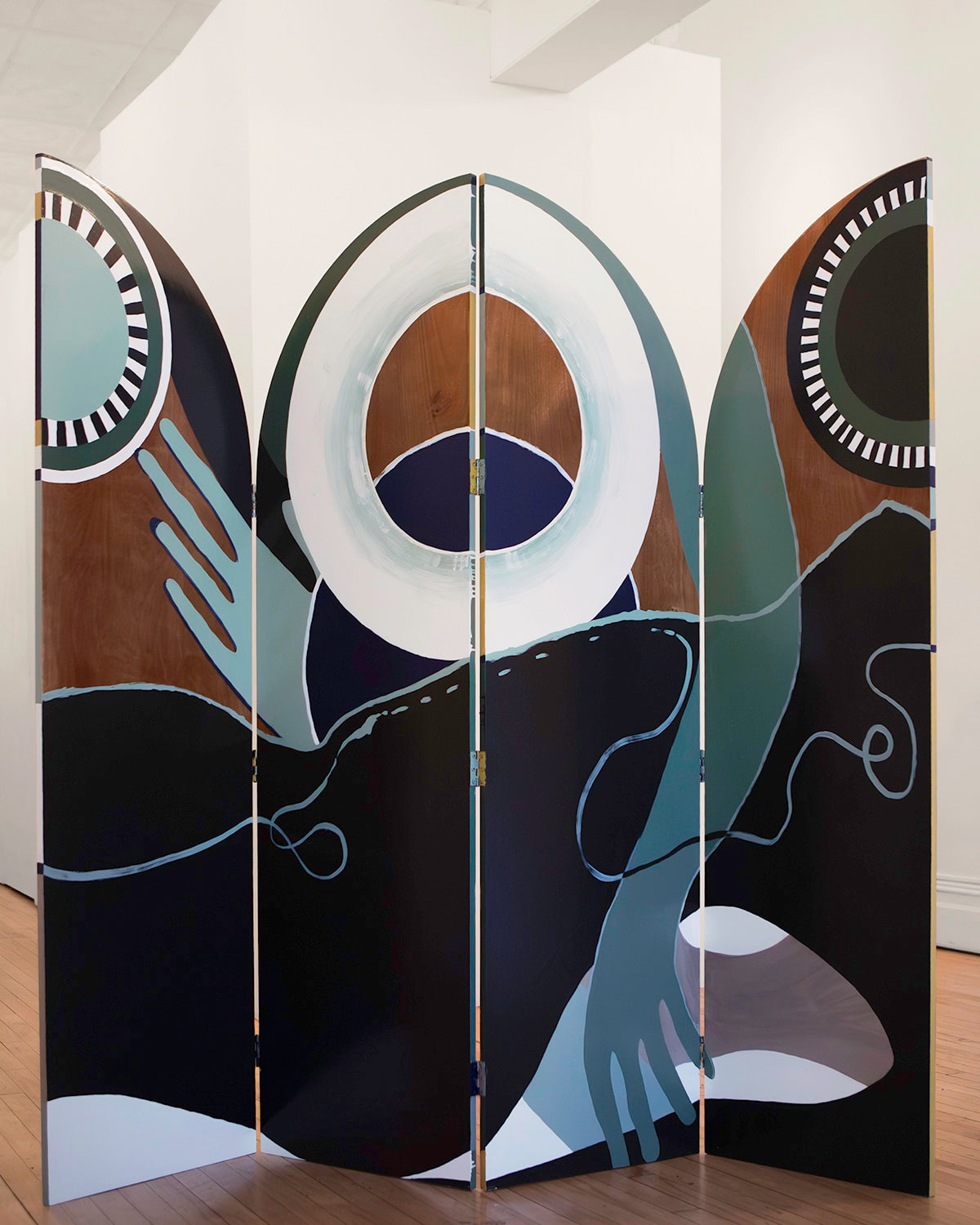 Circular Motion Screen- Hand Painted Wooden Screen — close-up