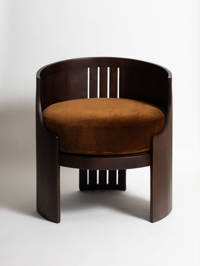 Le Fauteuil 01 by Tassiana Laurre | The Oblist — handcrafted wood, brown upholstery