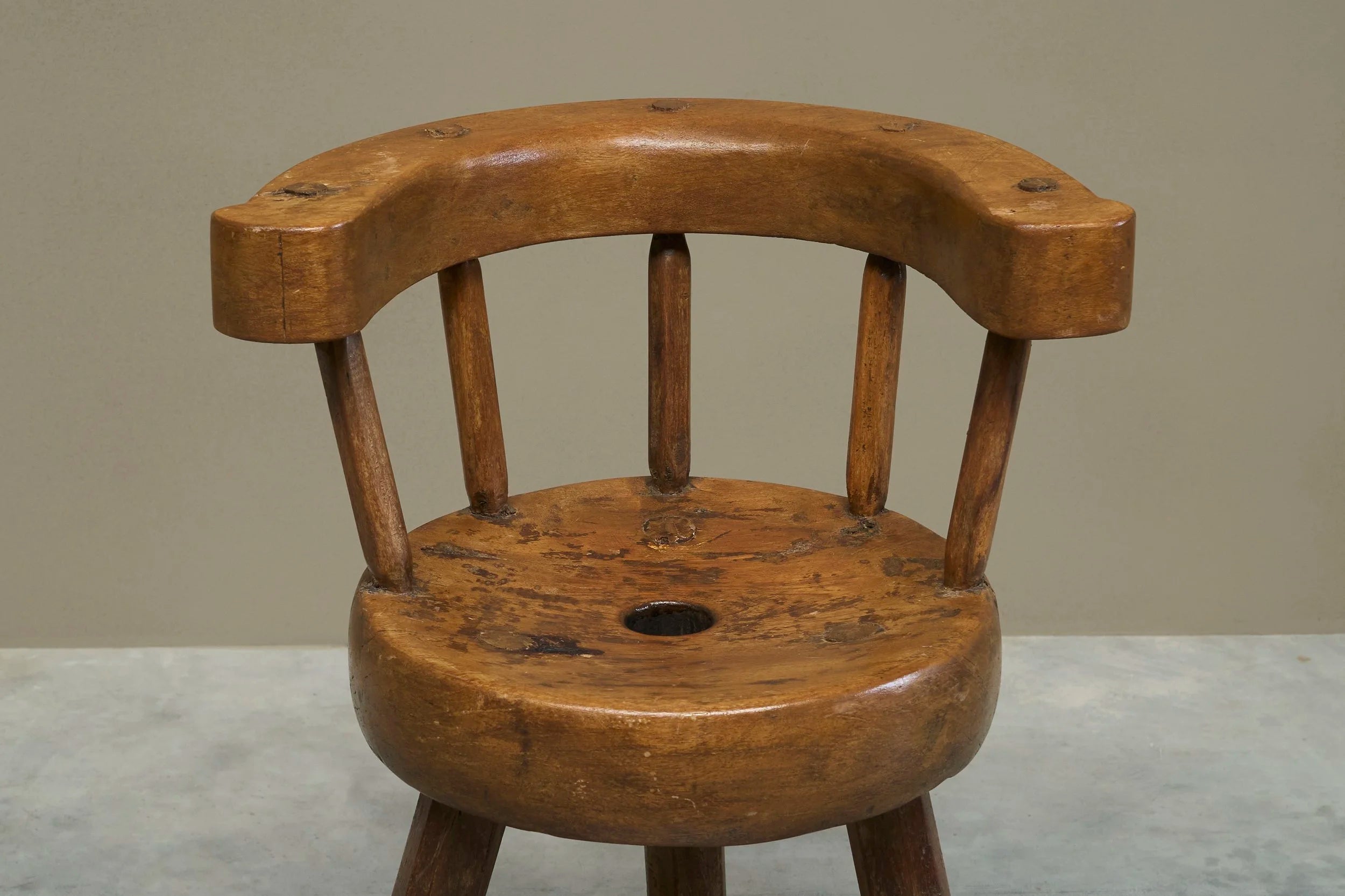A Sculptural Three-Legged Provincial Vernacular Chair in Heavy Solid Oak France Early 20th Century — alternate view