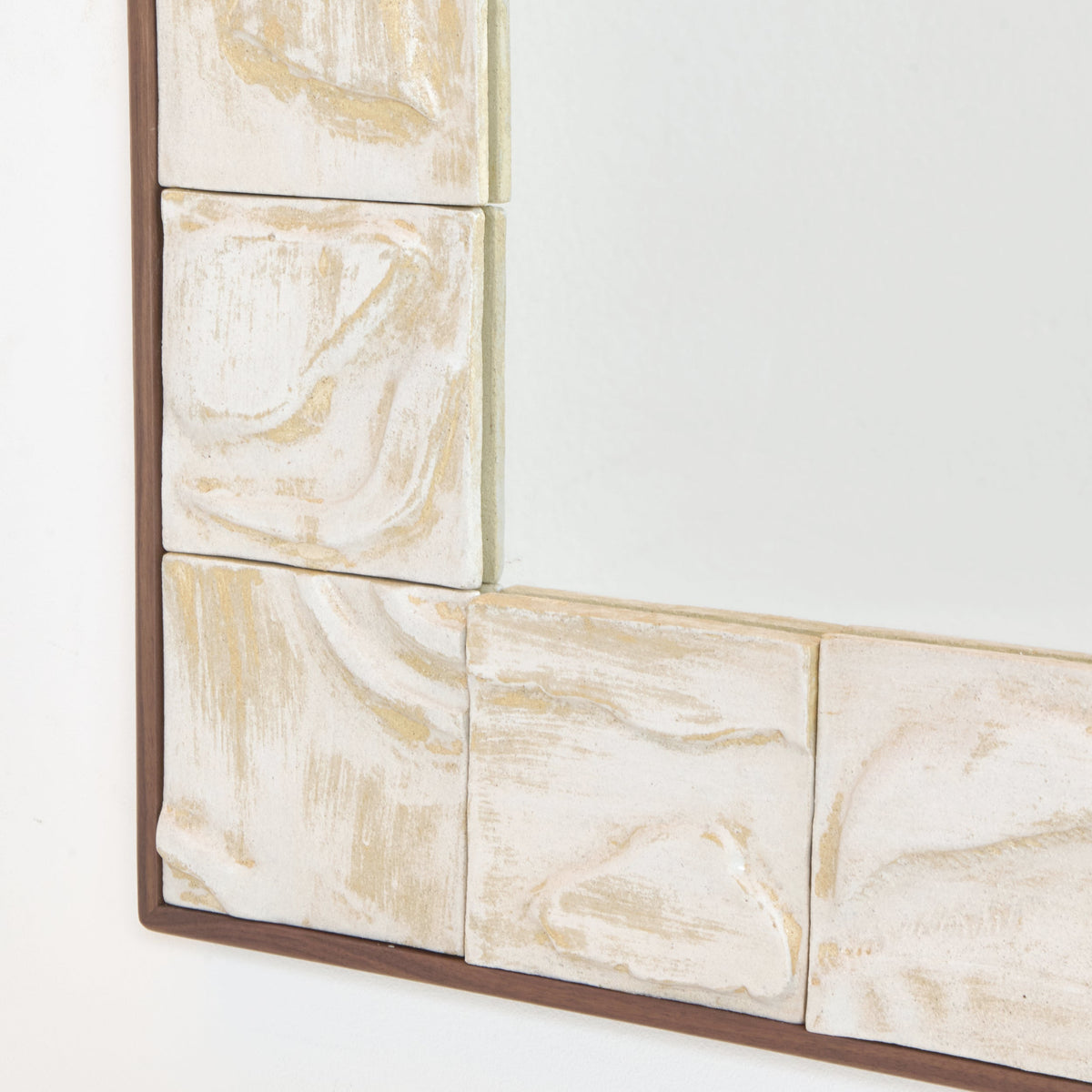 Artisanal ceramic tiled mirror — detail view