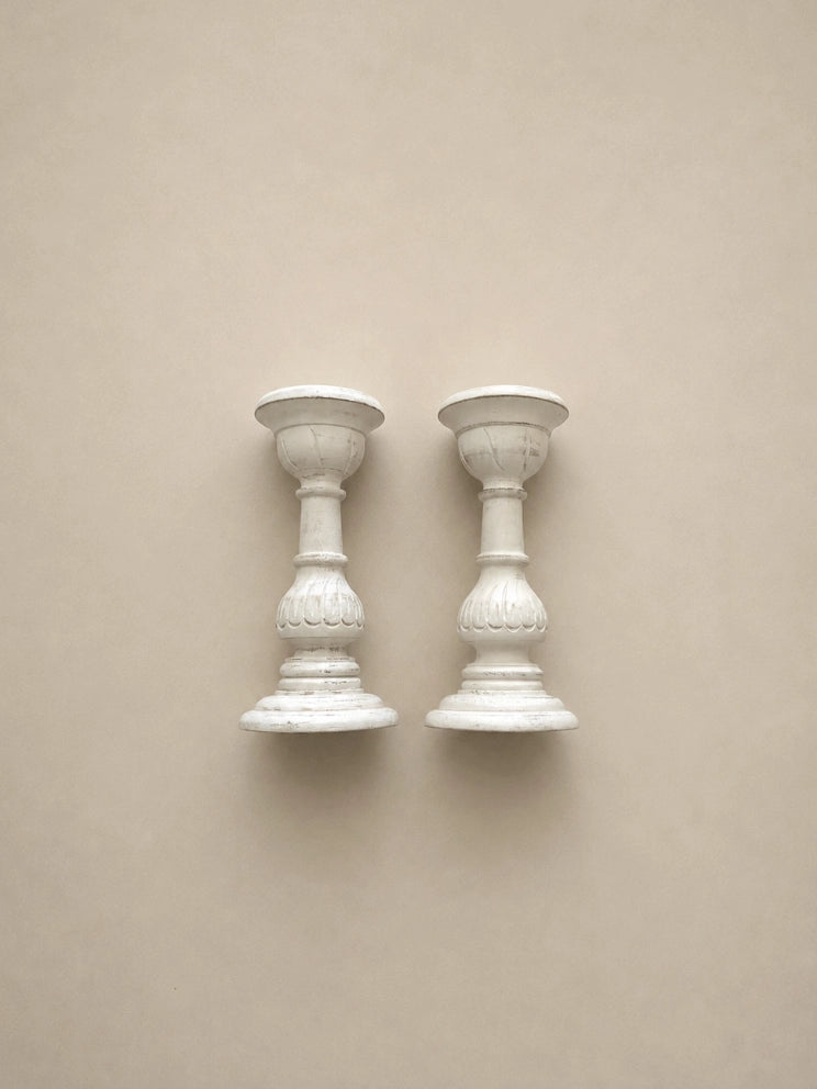 Vintage Valencia Candle Holders in Wood - (Set Collection) — side angle