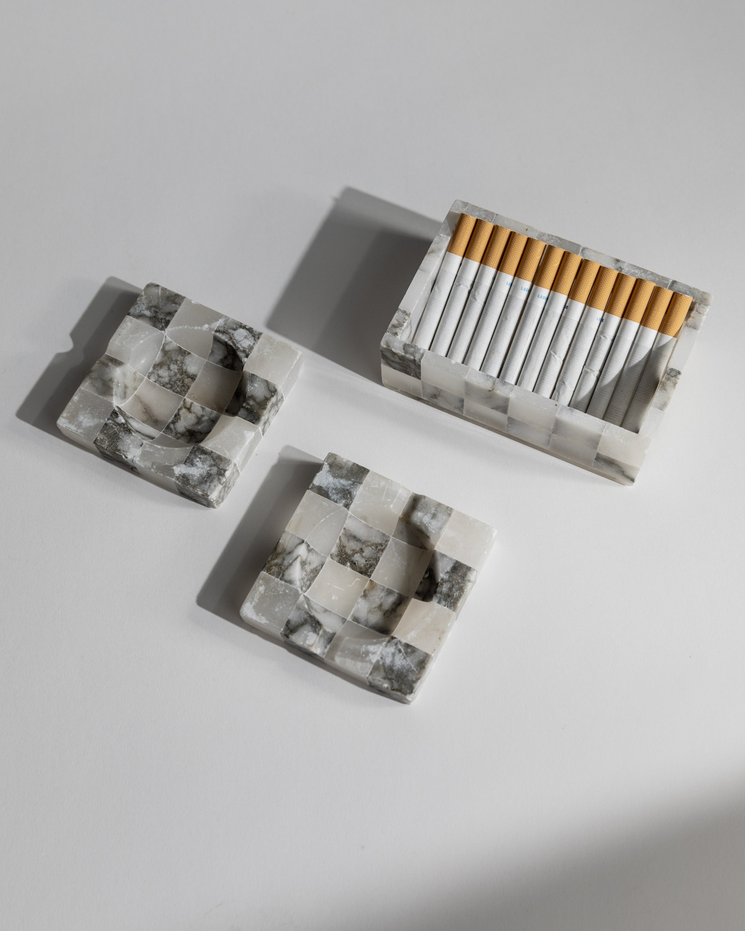 1970s marble smoking set with ashtray and cigarette holder detail