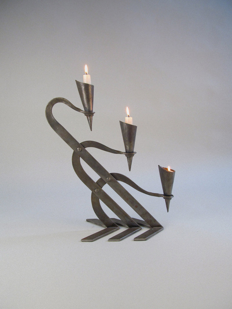 Brutalist Candleholder - Late 20th Century — angled view of metal design with candles
