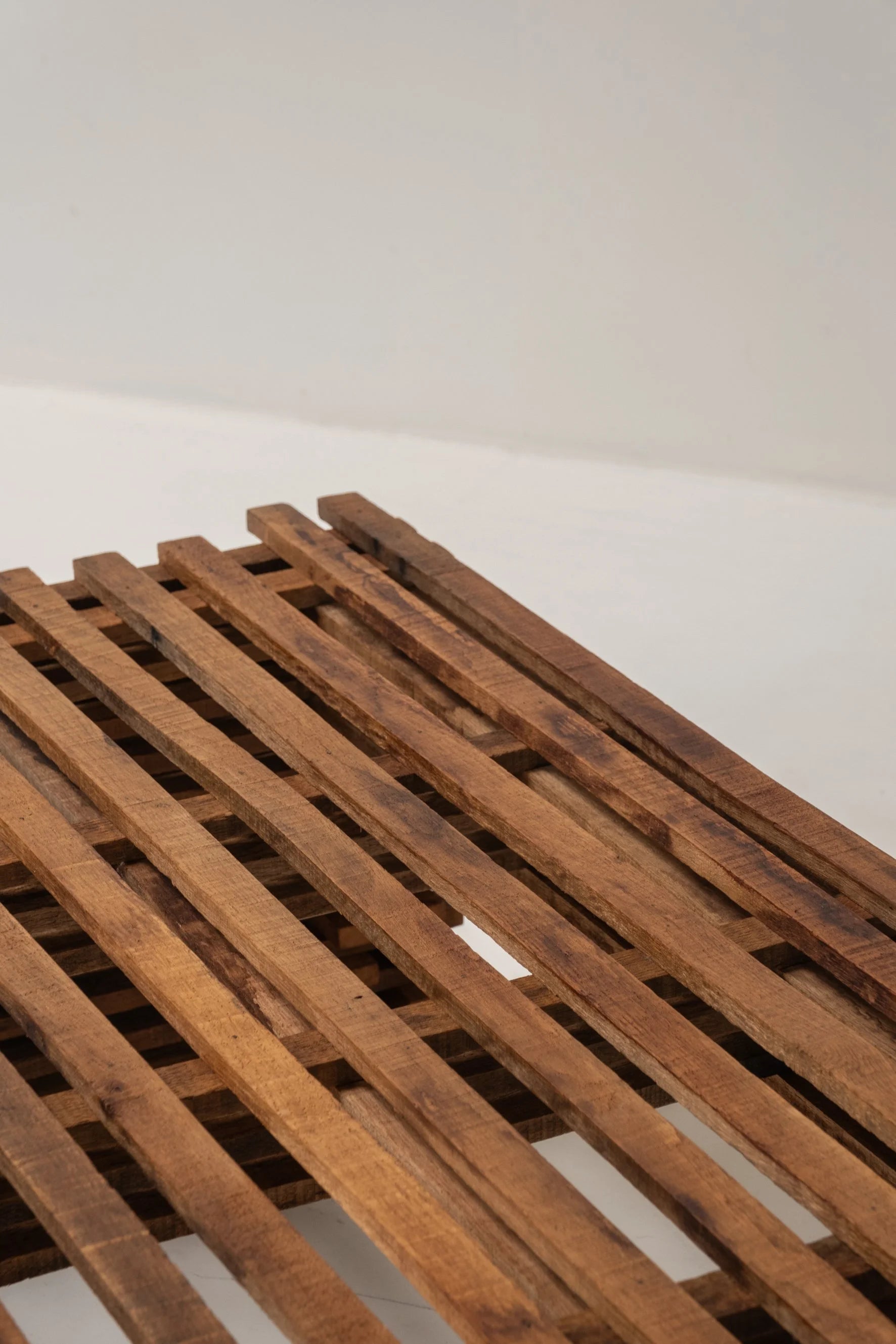 Vintage Wooden Slatted Coffee Table – Sculptural Design, 1970s Style — in context