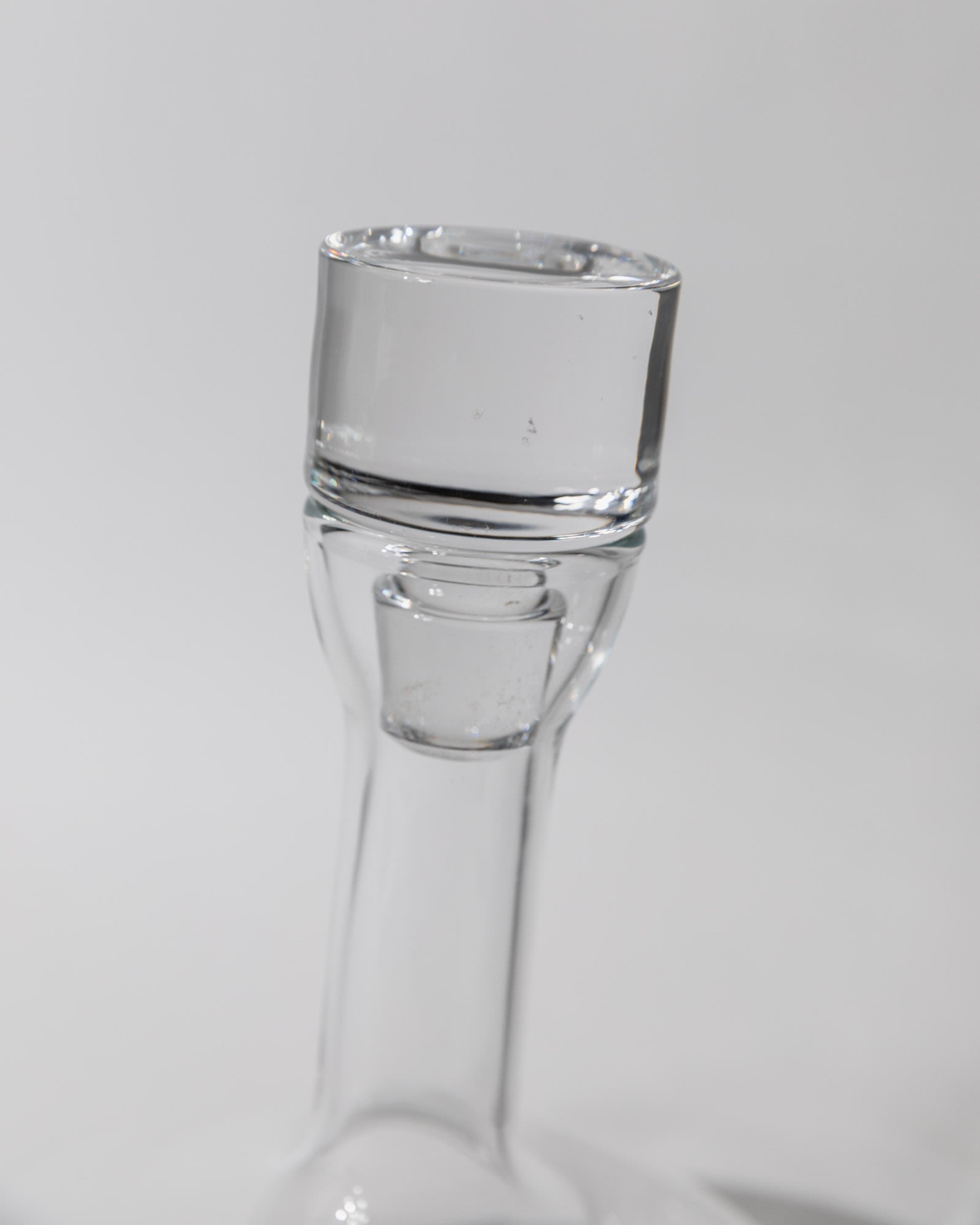 Vintage 1980s Glass Decanter, Italian Glass Ware with Glass Stopper — close-up of glass stopper detail