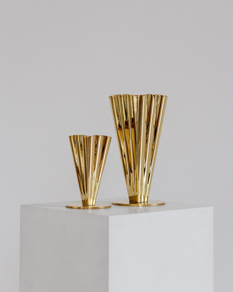Pair of golden brass Scandinavian modern vases from 1950s