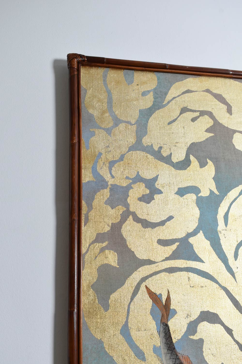 Fishes and foliage print on canvas, 1970s. — side angle