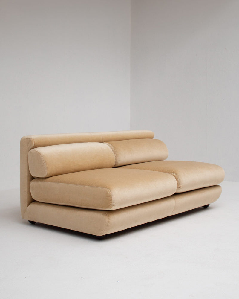 Sofa by Gigi Radice in beige velvet by Malata Antwerp | The Oblist — contemporary design, plush material