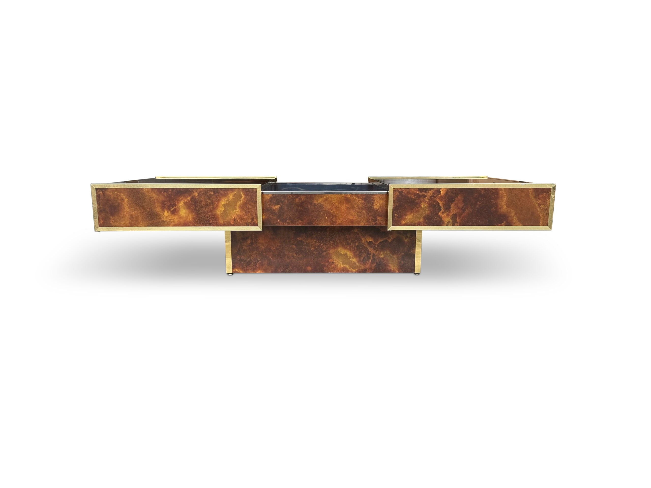 Burl Wood and Brass Coffee Table with Integrated Bar by Maison Lancel — alternate view