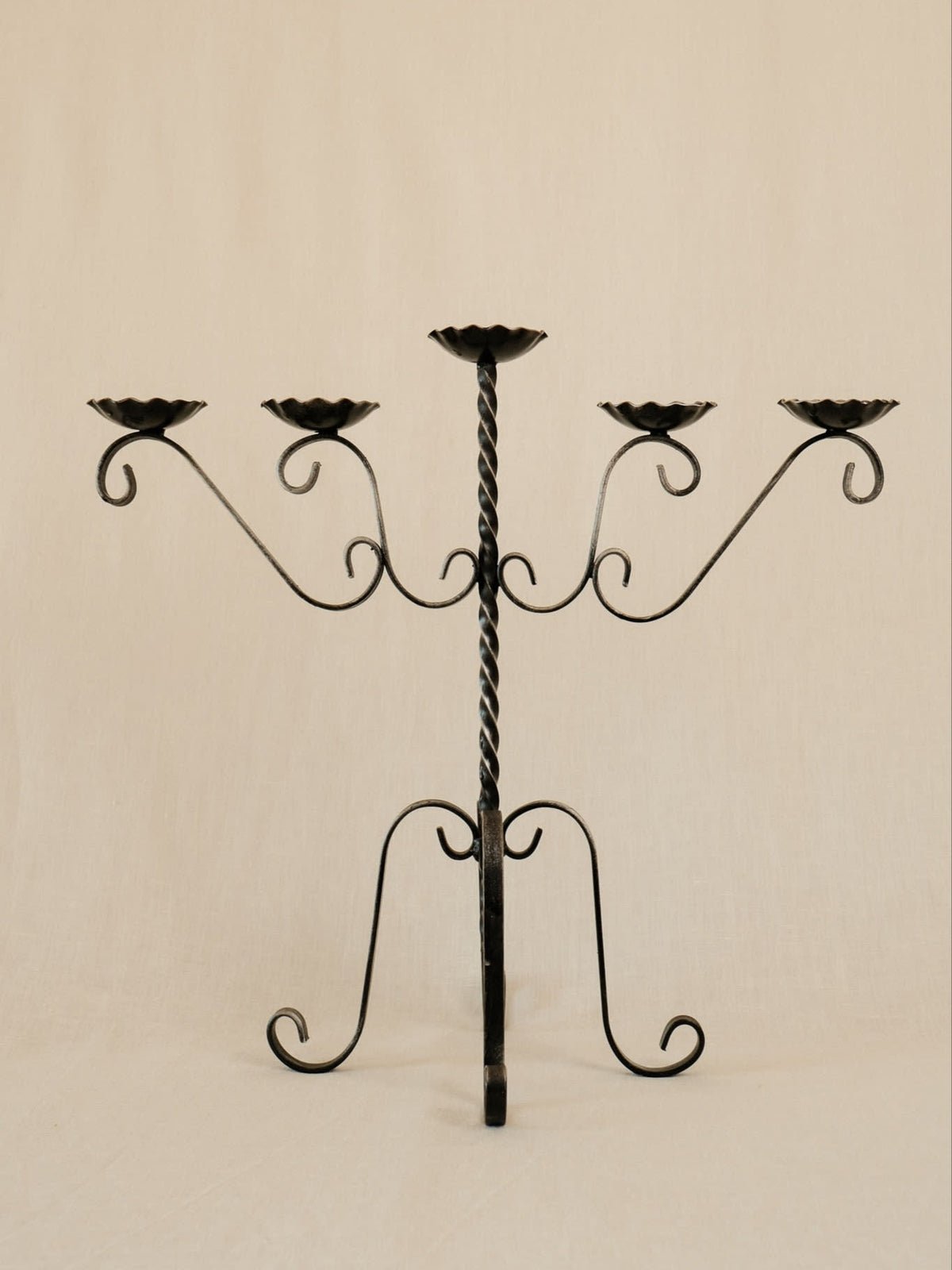 Large Vintage Wrought Iron Five-Candle Candelabra, 1970s — side angle