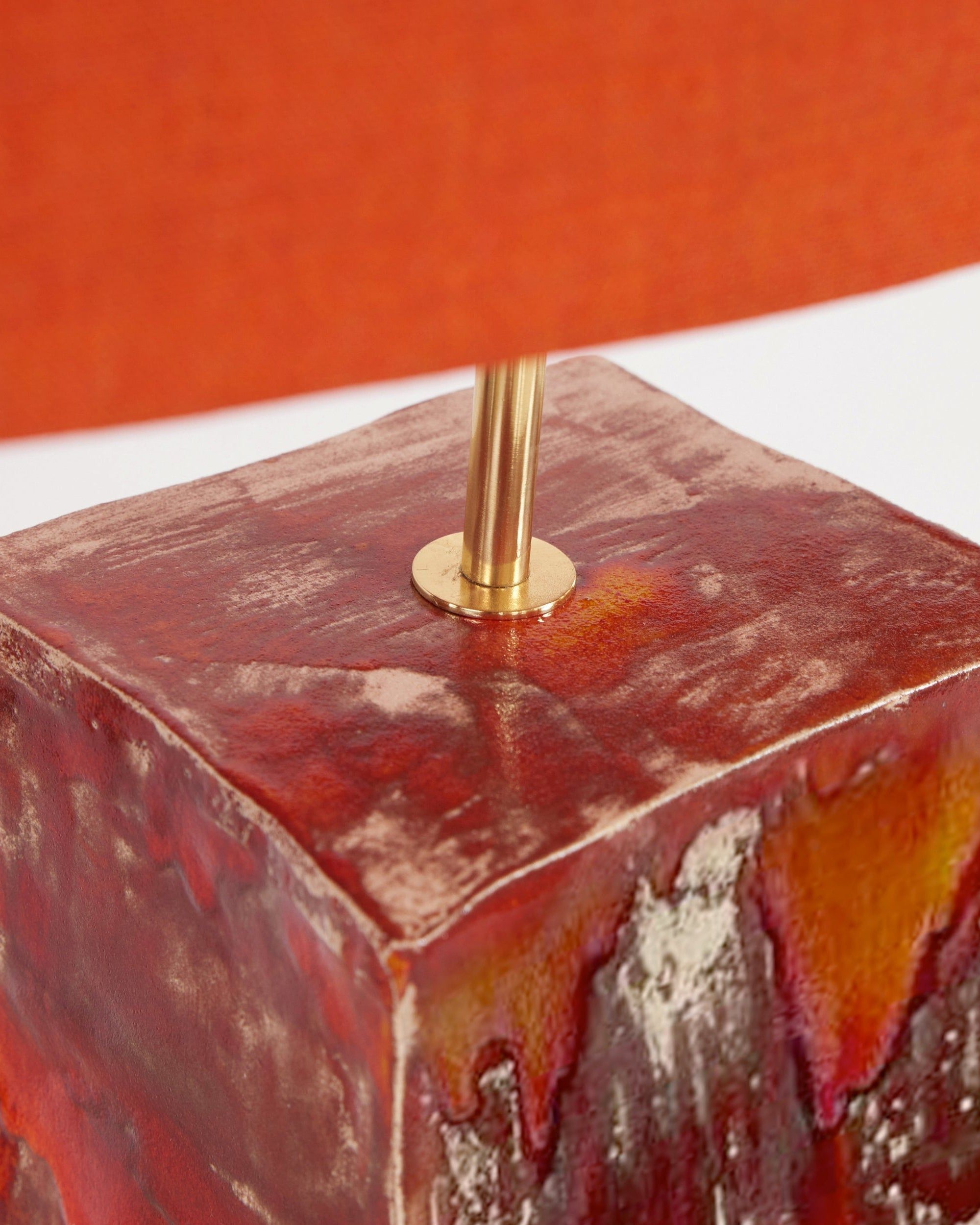 Rectangular Ceramic Lamp — top view of textured red ceramic base