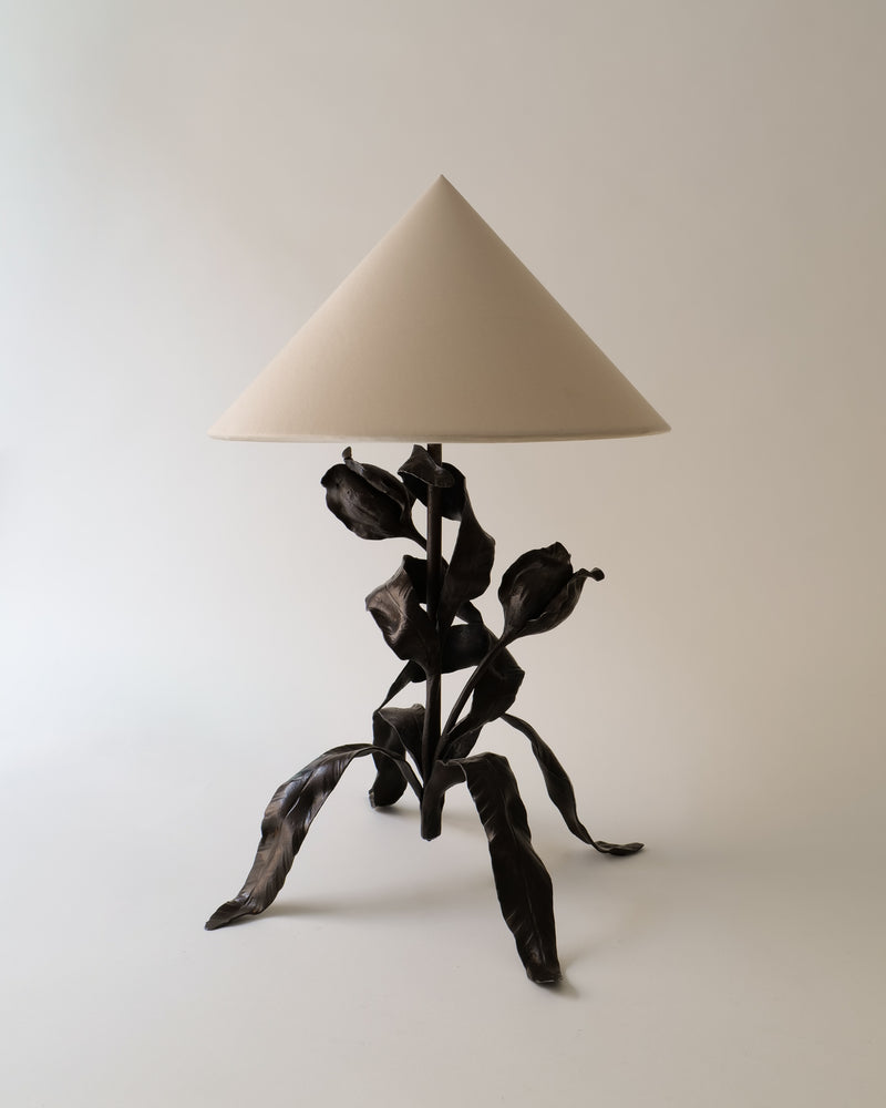 Wilting Flower Wrought Iron Table Lamp 1920s by Collection apart | The Oblist — handcrafted wrought iron, neutral shade