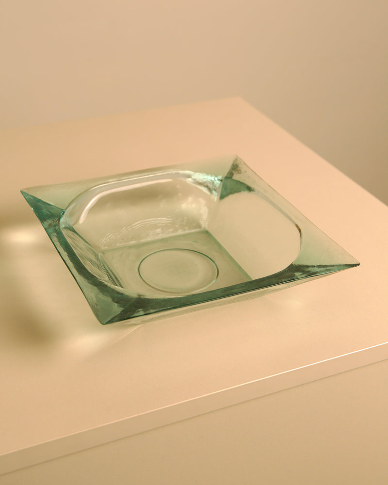 Large Italian glass basket by Fontana Arte | The Oblist — green glass material