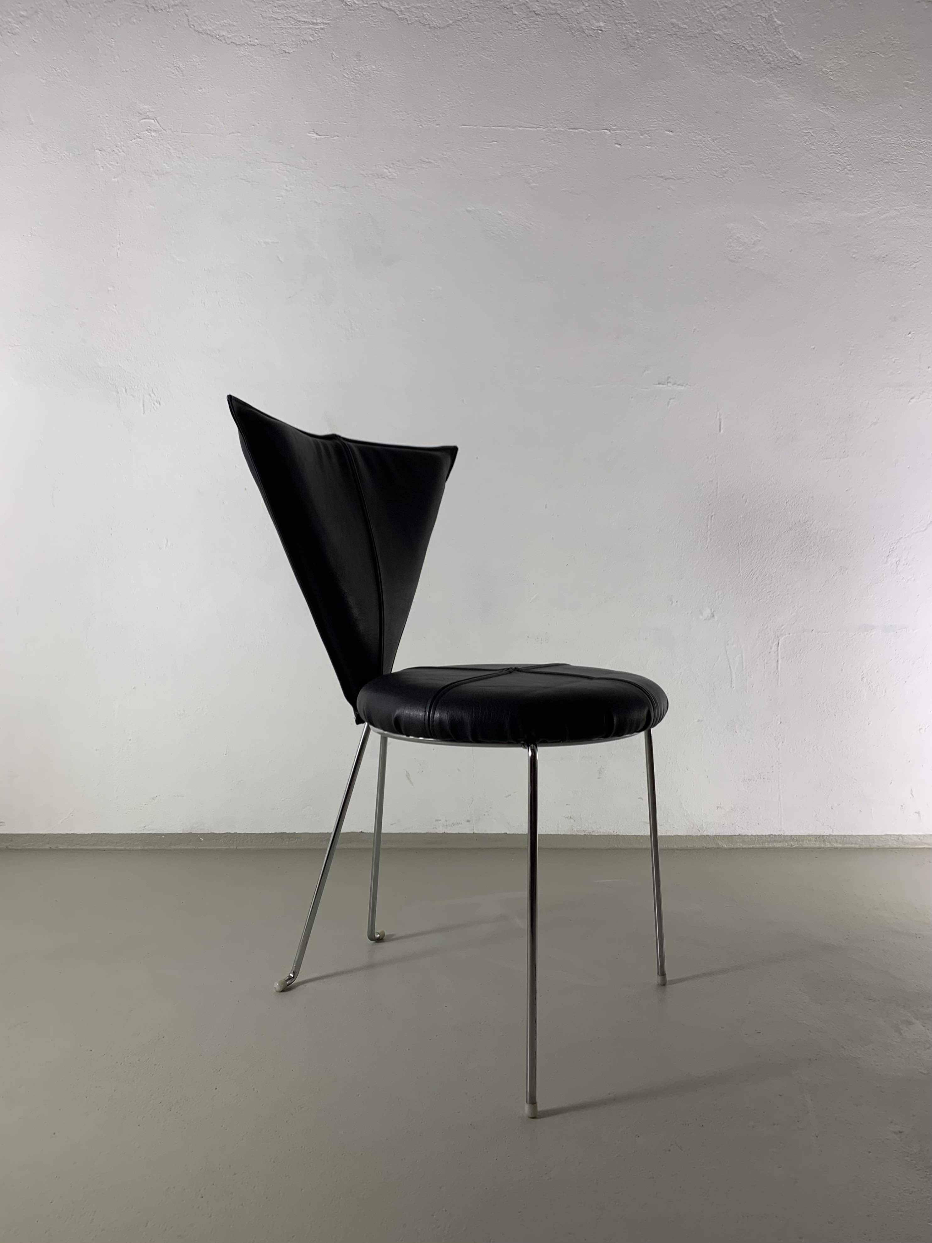 6 Black Leatherette Metal Chairs from Lubke | Germany | 1990s