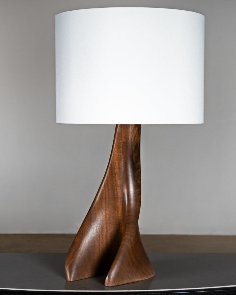 Nile Table Lamp in Natural Stain on Walnut Wood by Amorph | The Oblist — handcrafted walnut base, white shade
