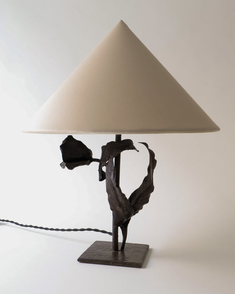 Art Deco wilting flower table lamp with conical shade 1920s