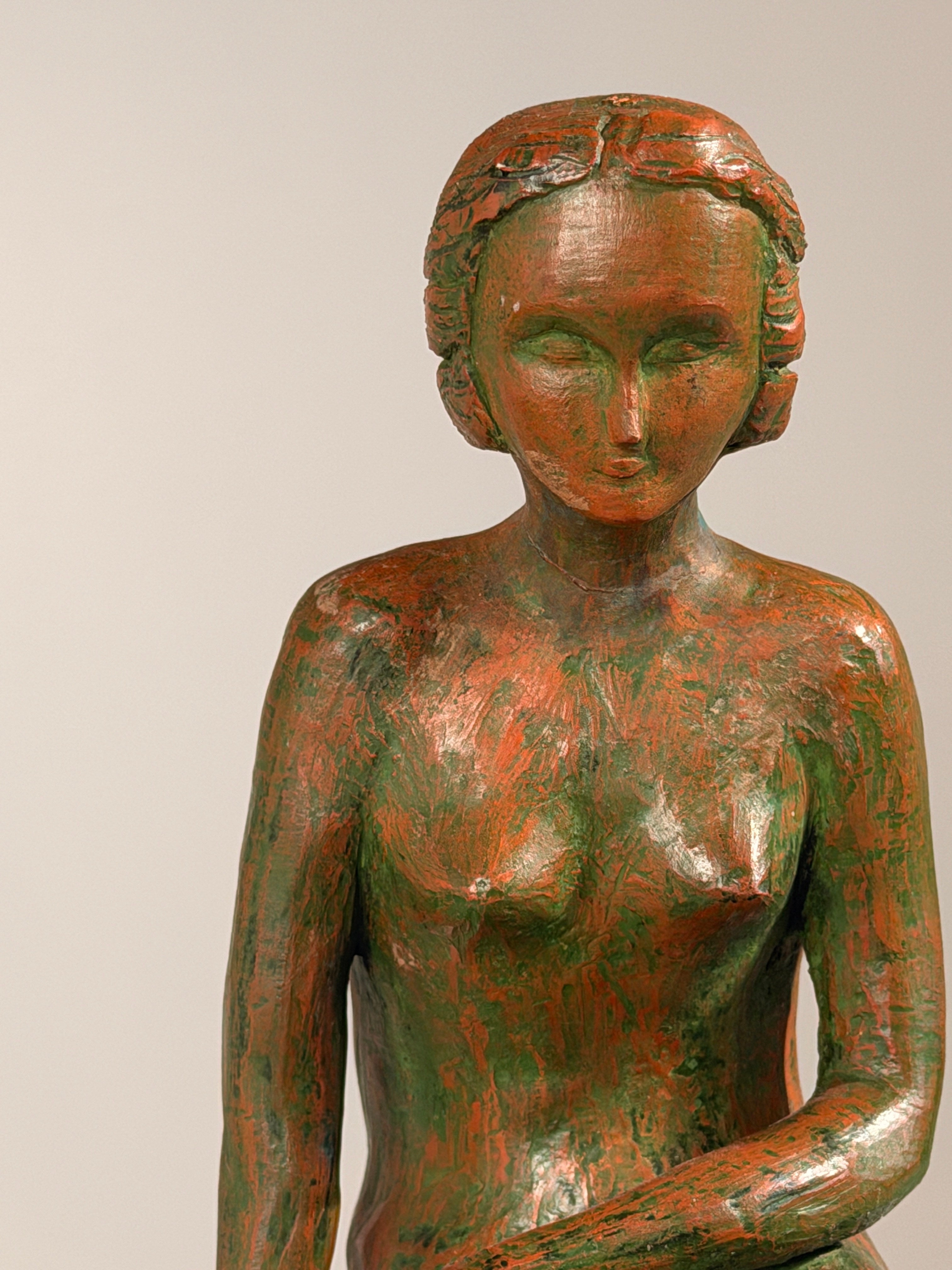 Seated female nude on a rock, terracotta, G. Lenaerts, circa 1930 — detail view